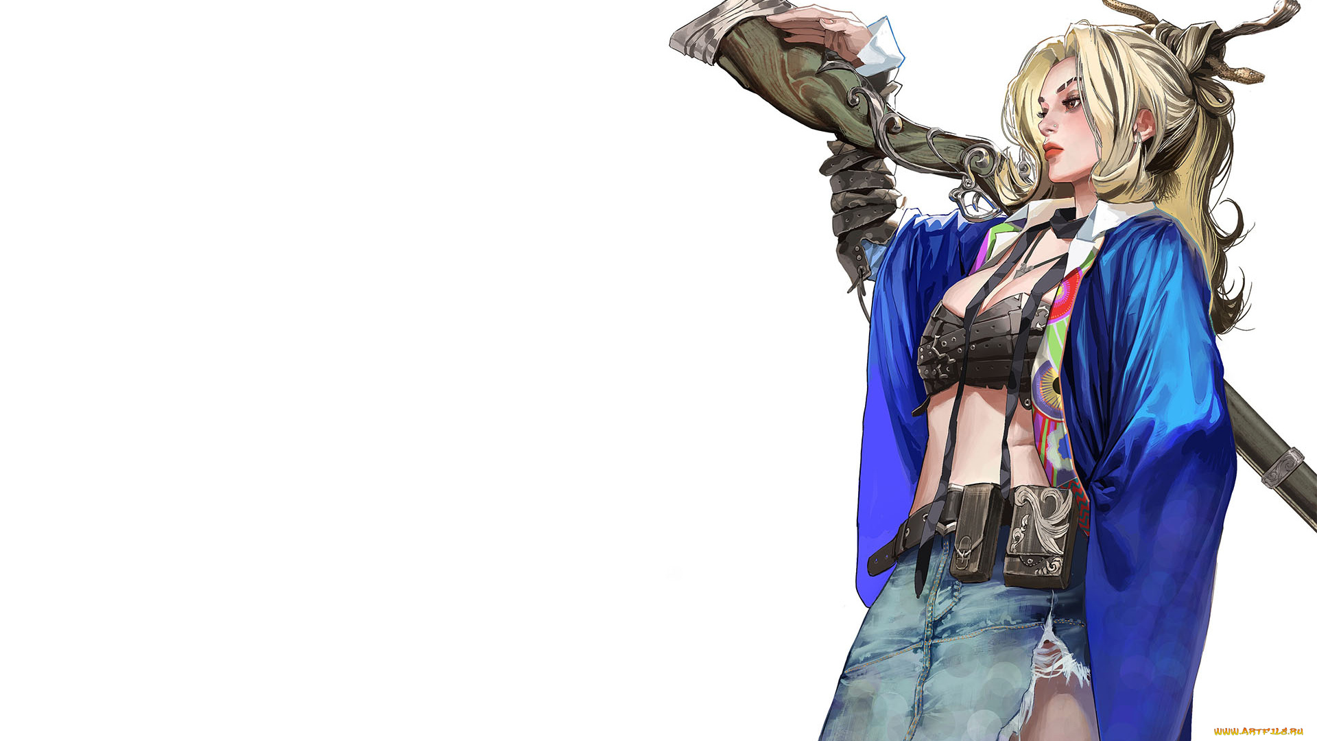 рисованное, люди, девушка, юбка, ружье