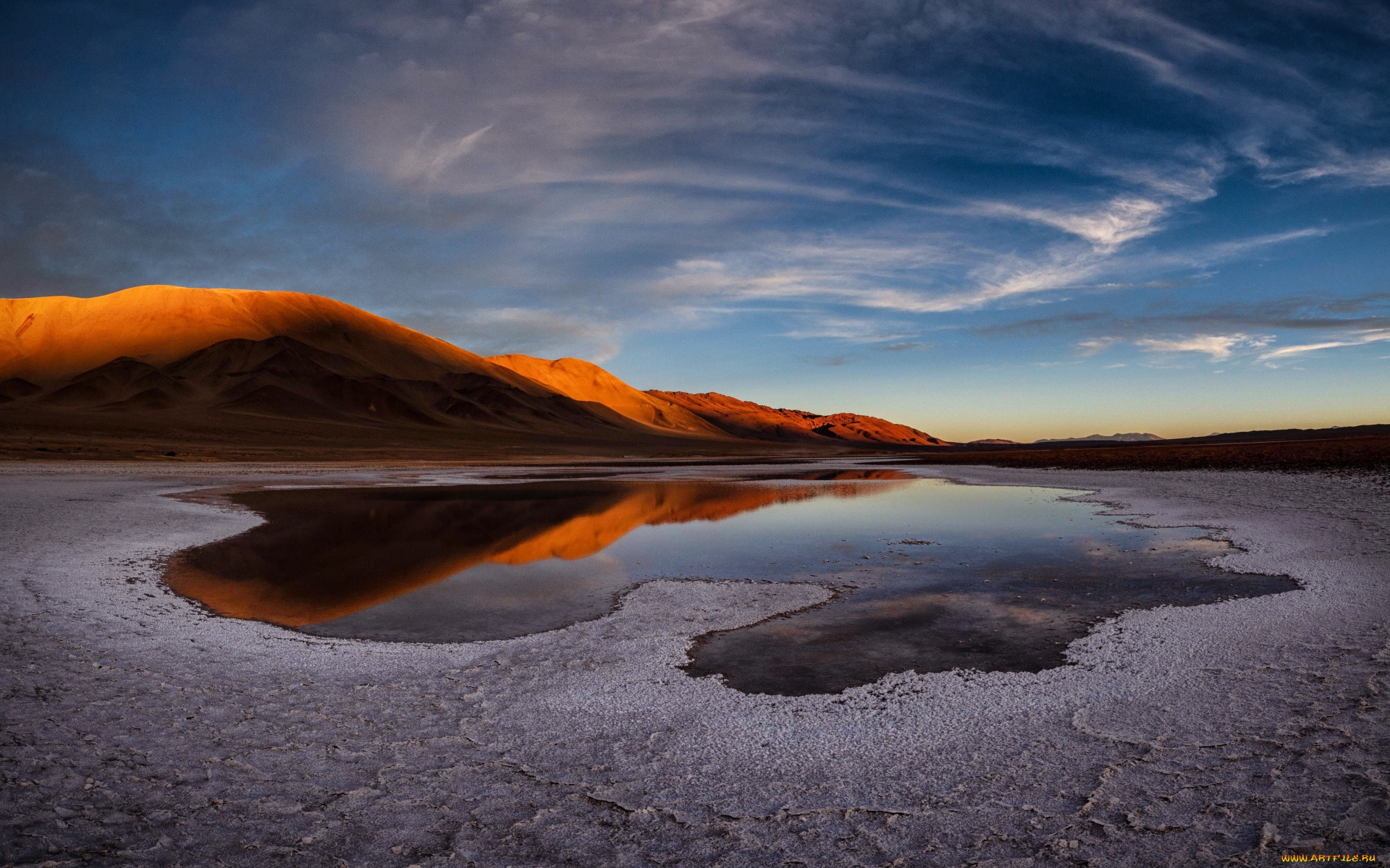 природа, горы, небо, облака, лужа