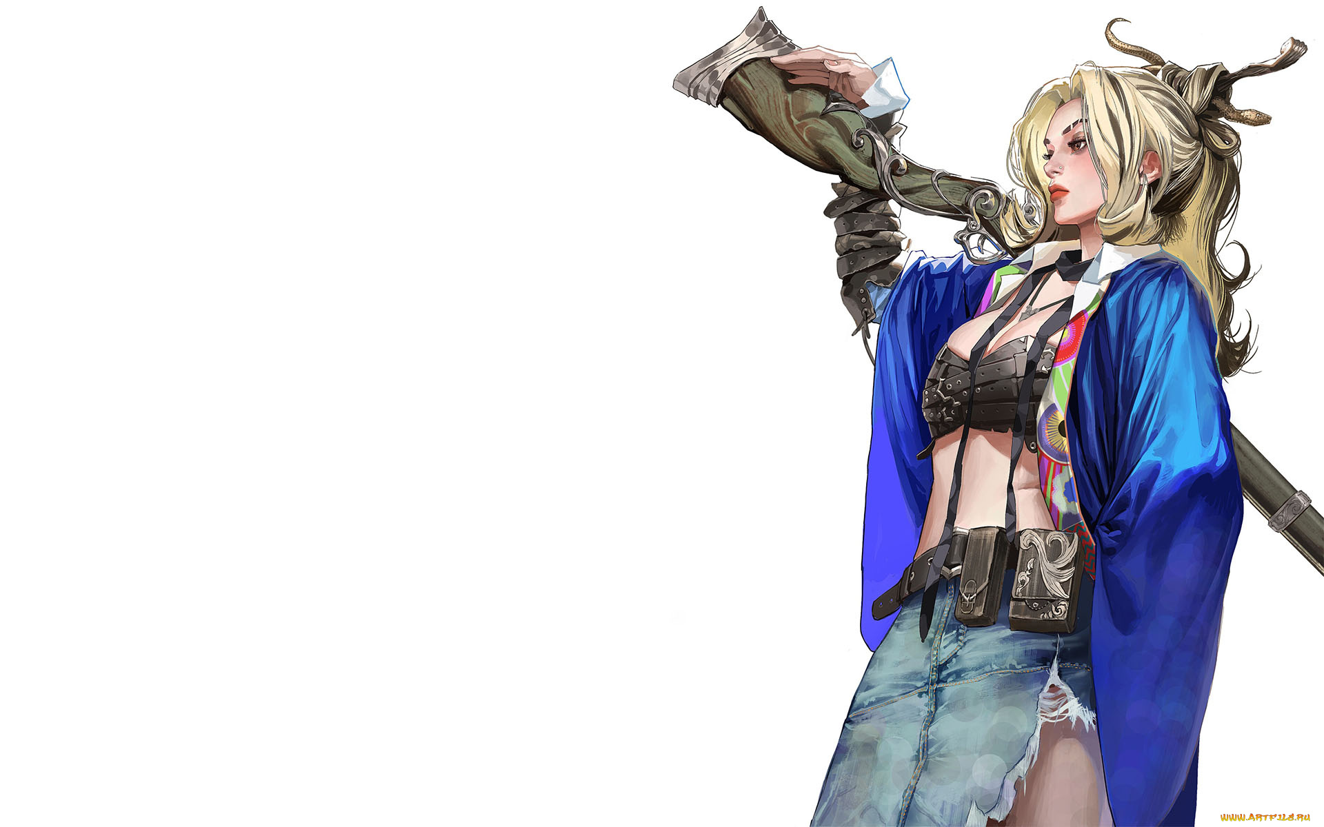 рисованное, люди, девушка, юбка, ружье