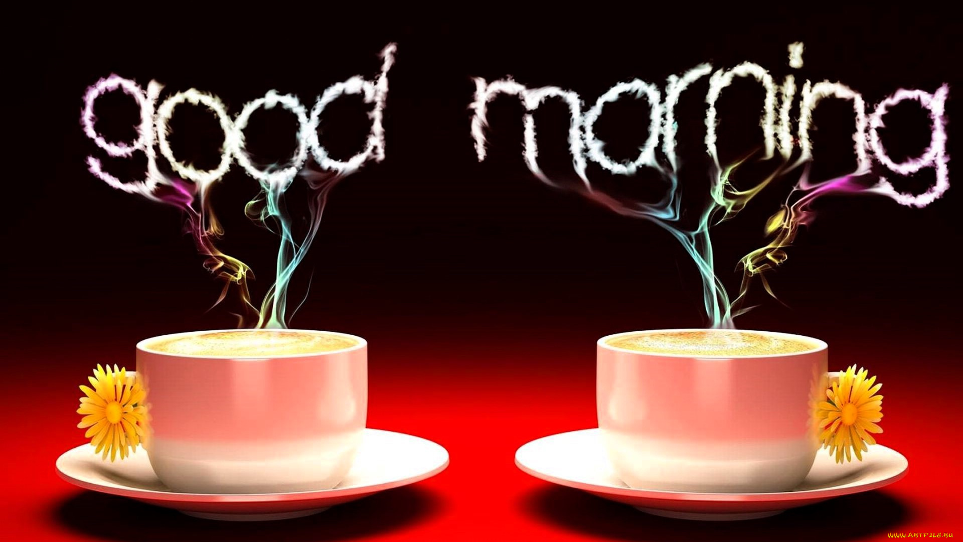 разное, компьютерный, дизайн, чашки, пар, надпись, цветы, блюдца