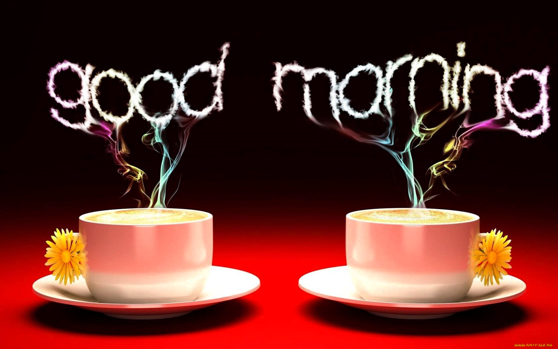 разное, компьютерный, дизайн, чашки, пар, надпись, цветы, блюдца