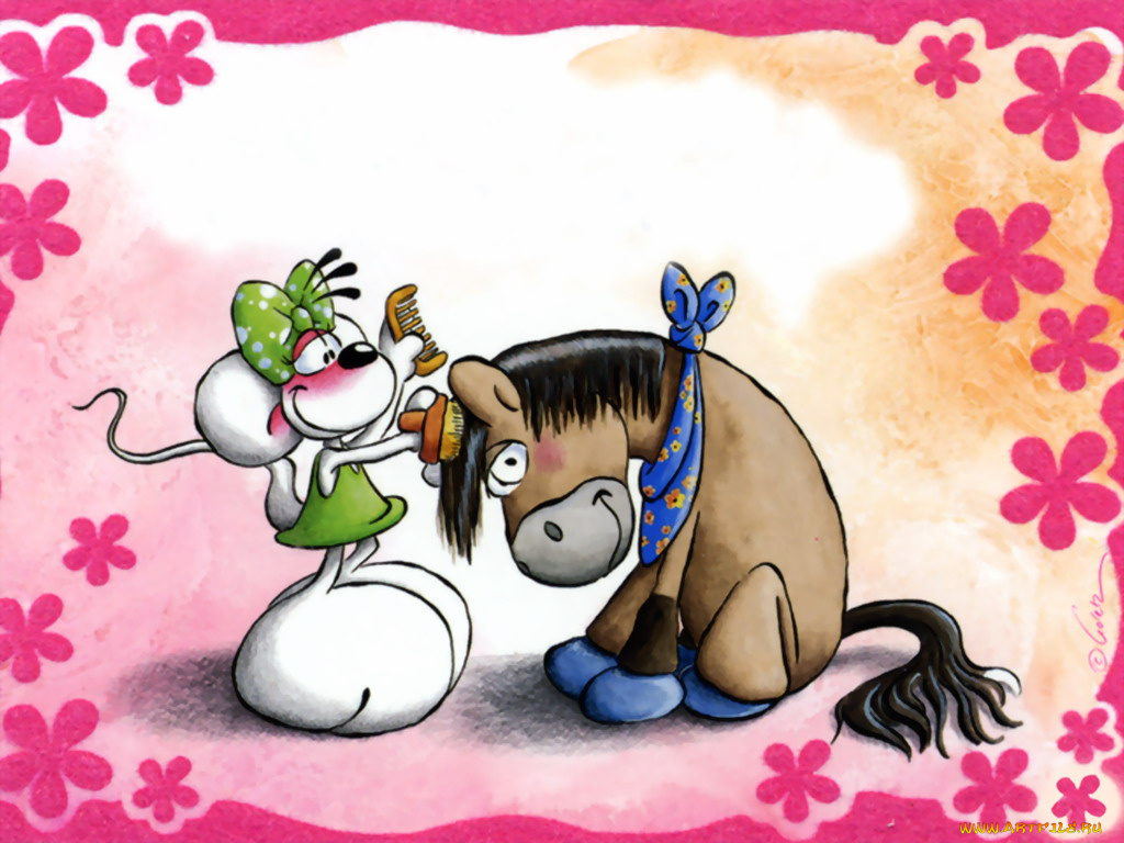 рисованные, животные, осел, мышь