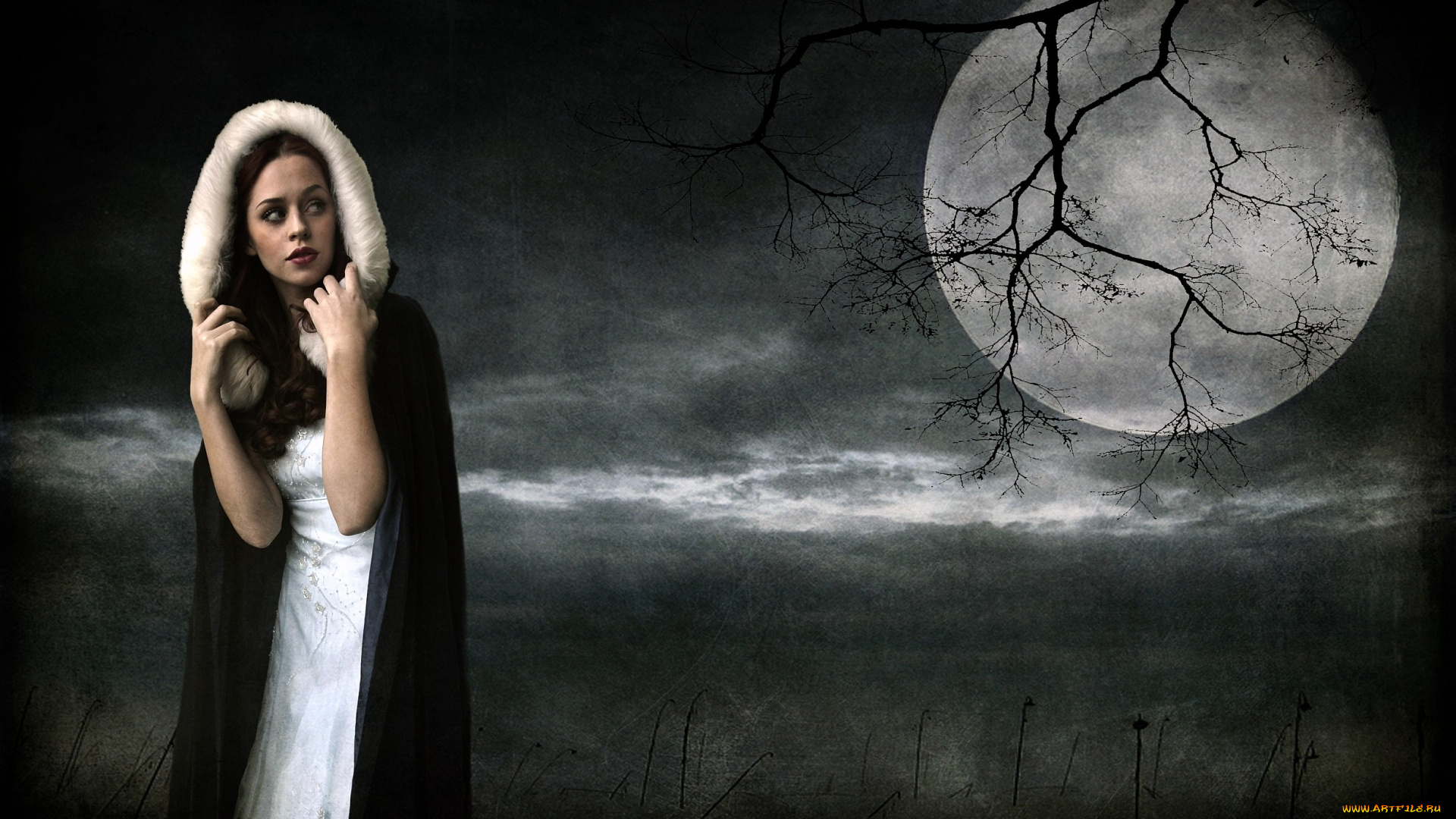 фэнтези, девушки, испуг, девушка, луна