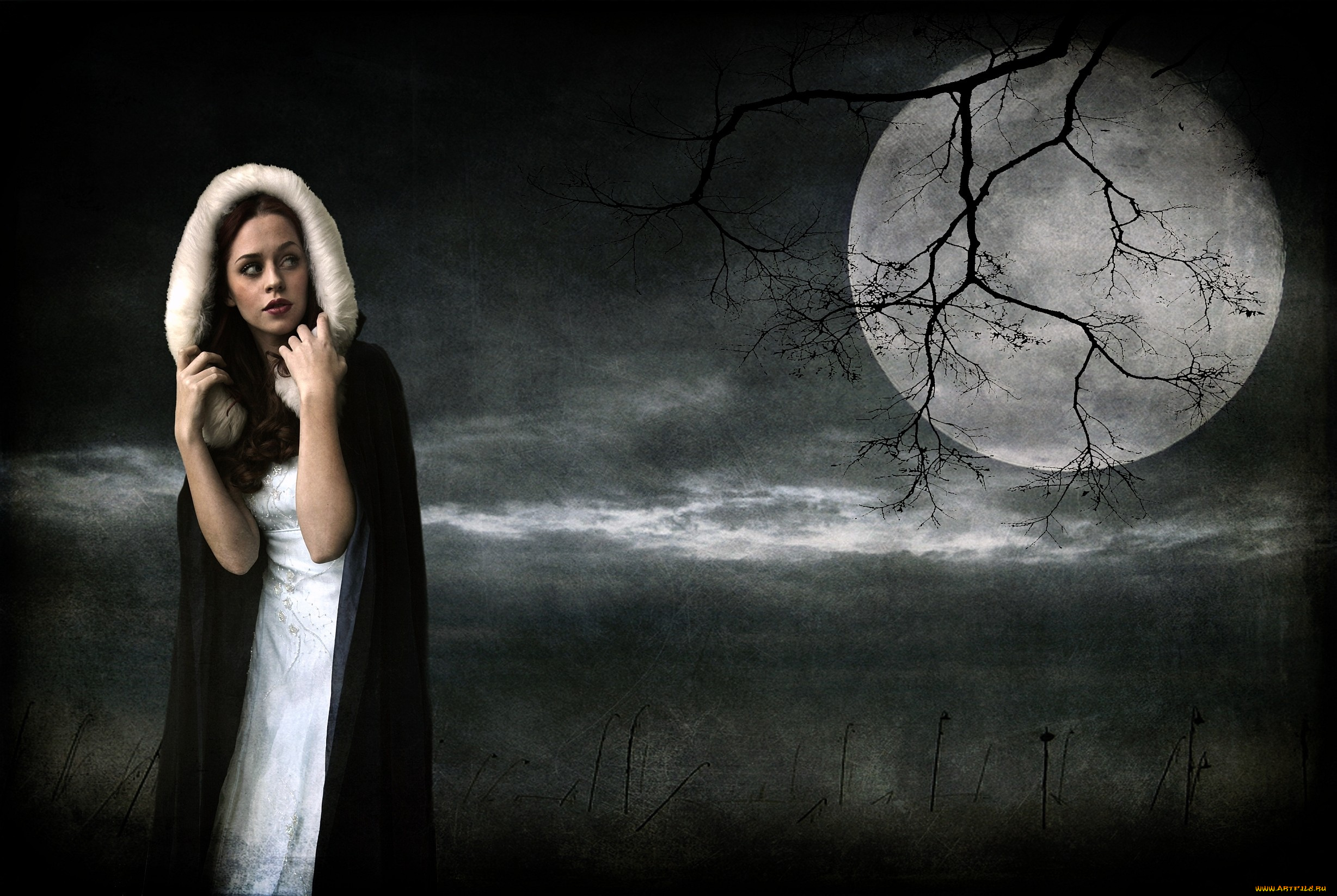 фэнтези, девушки, испуг, девушка, луна