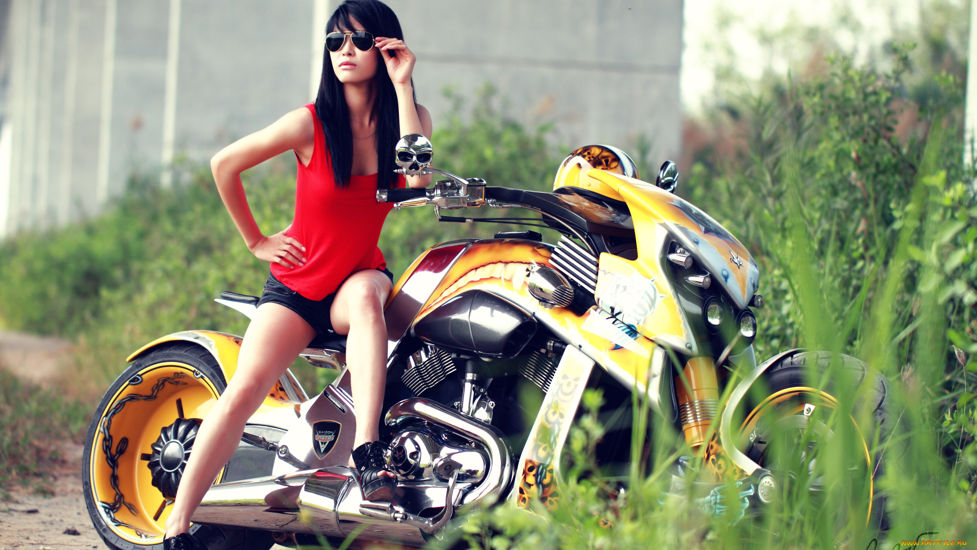 мотоциклы, мото, девушкой, harley, davison