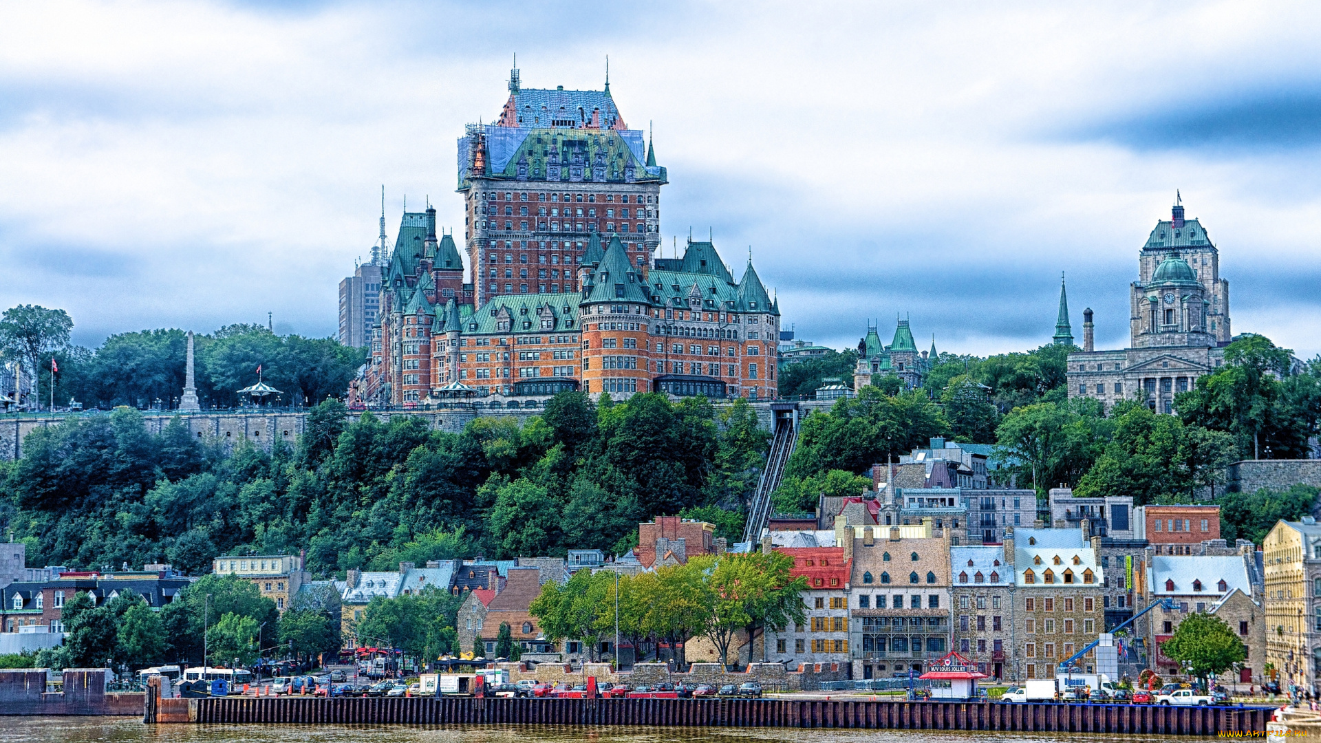 chateau, frontenac, quebec, canada, города, дворцы, замки, крепости, отель, набережная, река, квебек, канада, замок, фронтенак