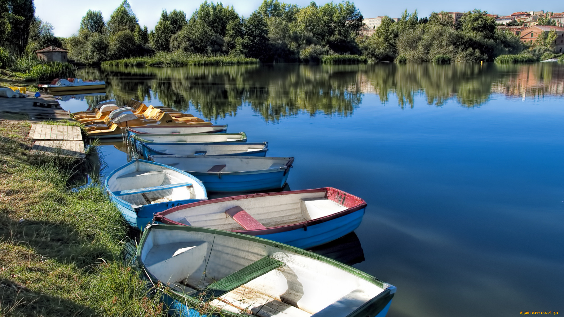 корабли, лодки, , шлюпки, река, пристань, берег