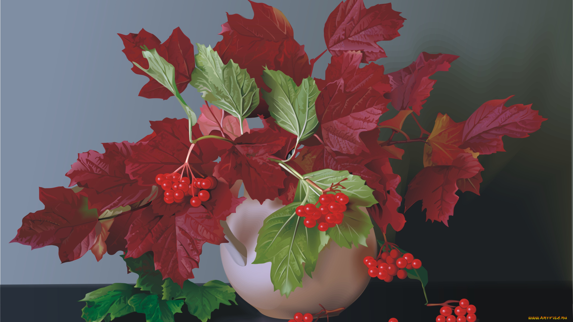 рисованные, живопись, калина