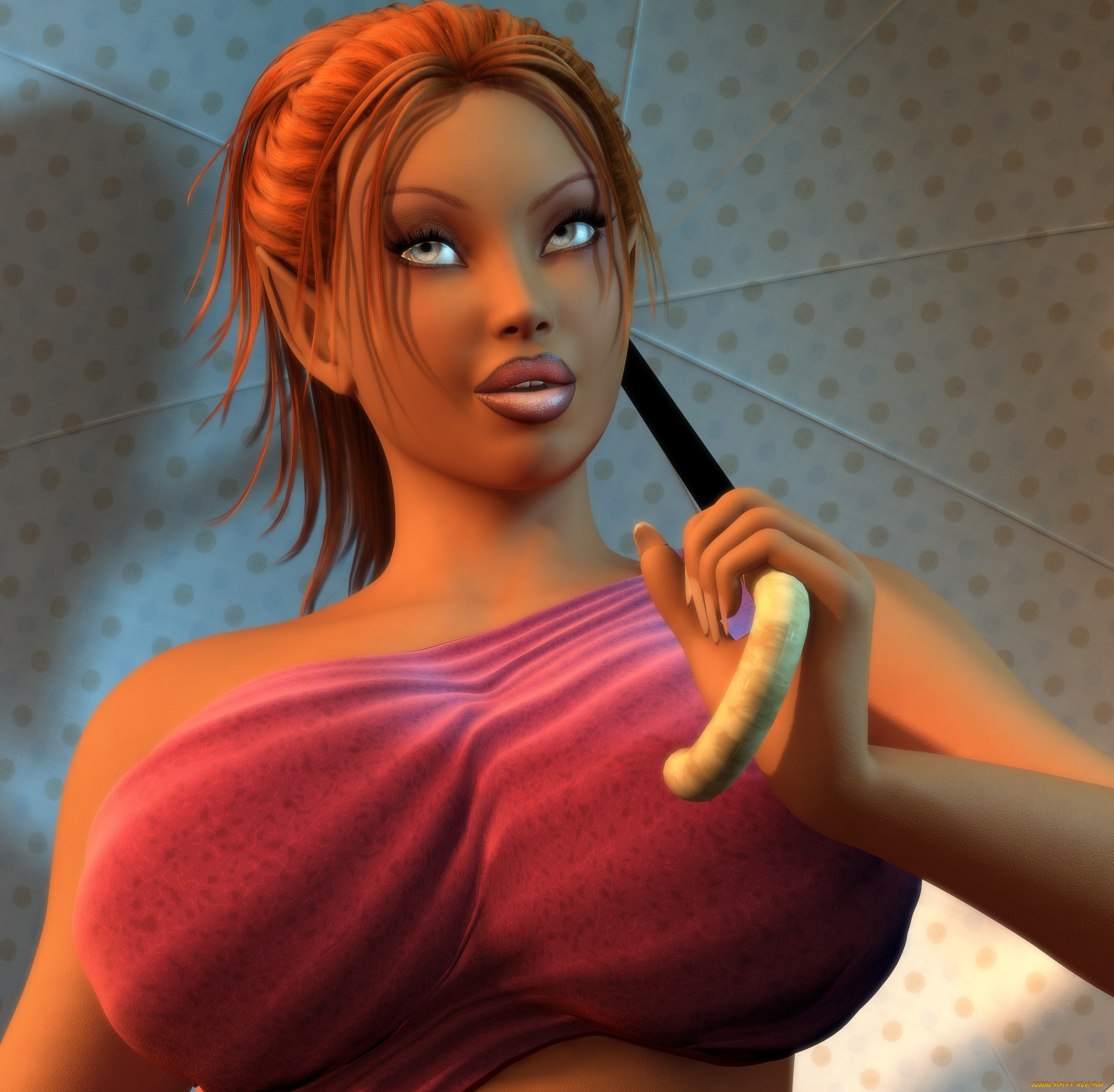 3д, графика, люди, , people, девушка, взгляд, зонтик