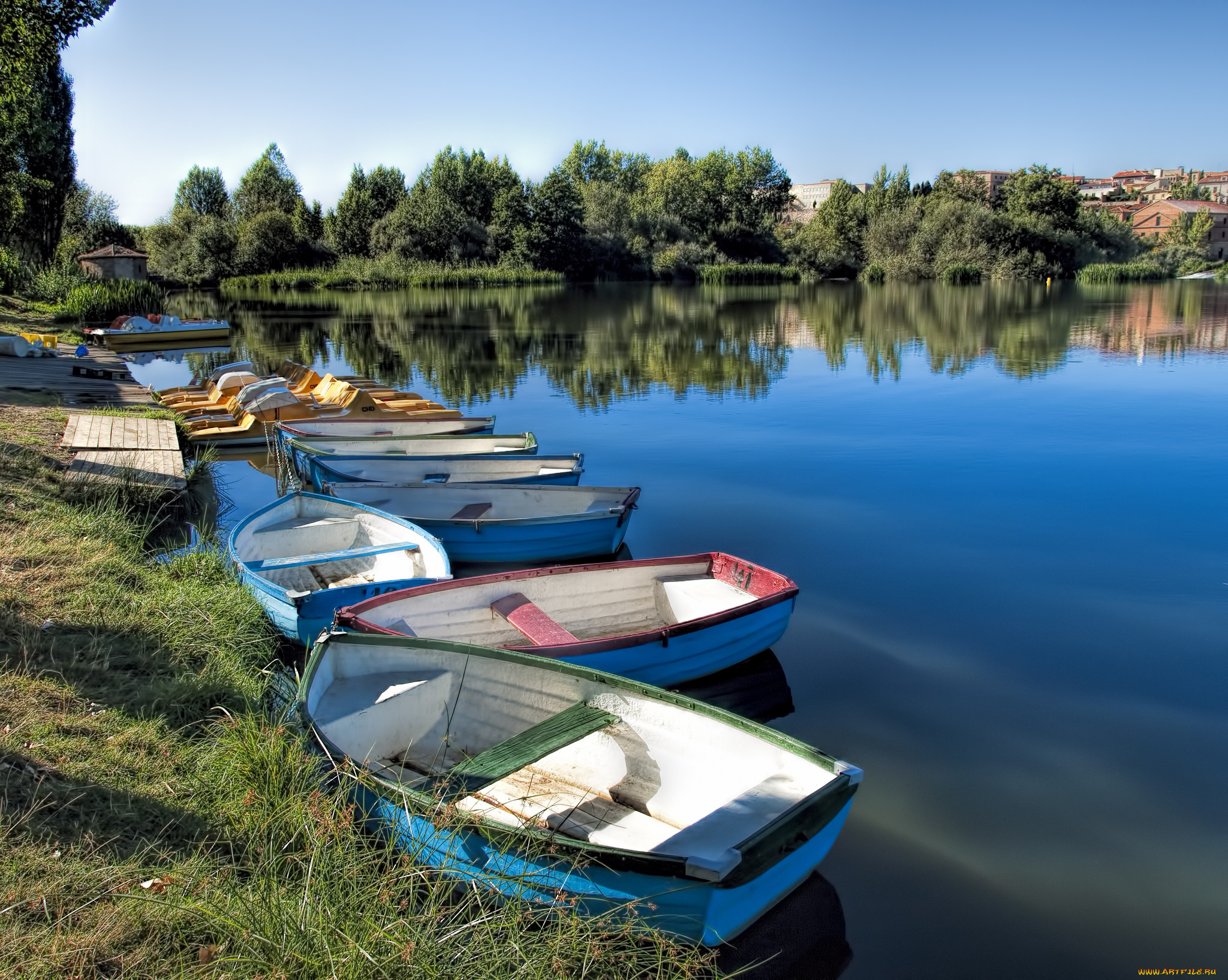 корабли, лодки, , шлюпки, река, пристань, берег