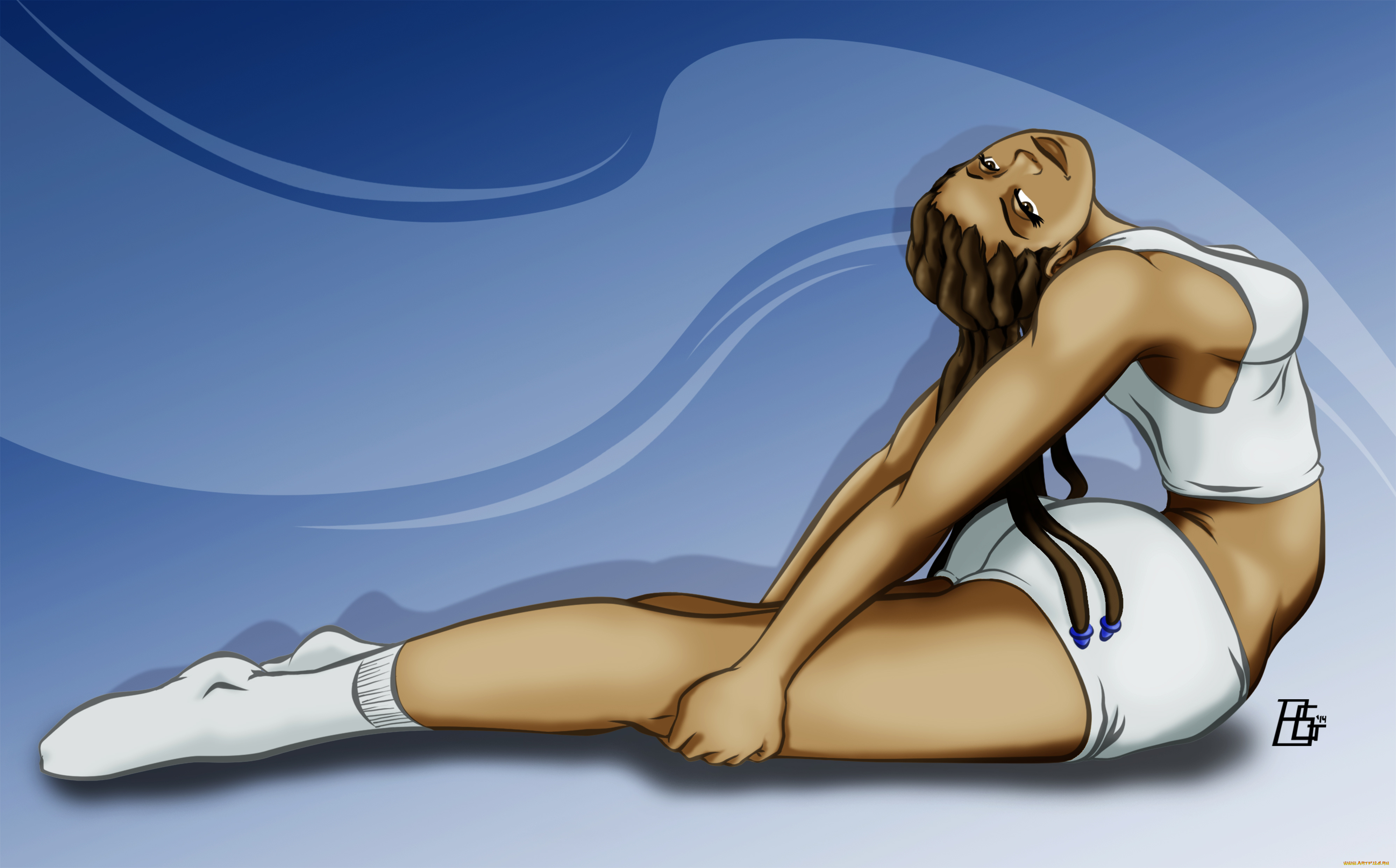 рисованные, люди, гимнастика, взгляд, девушка