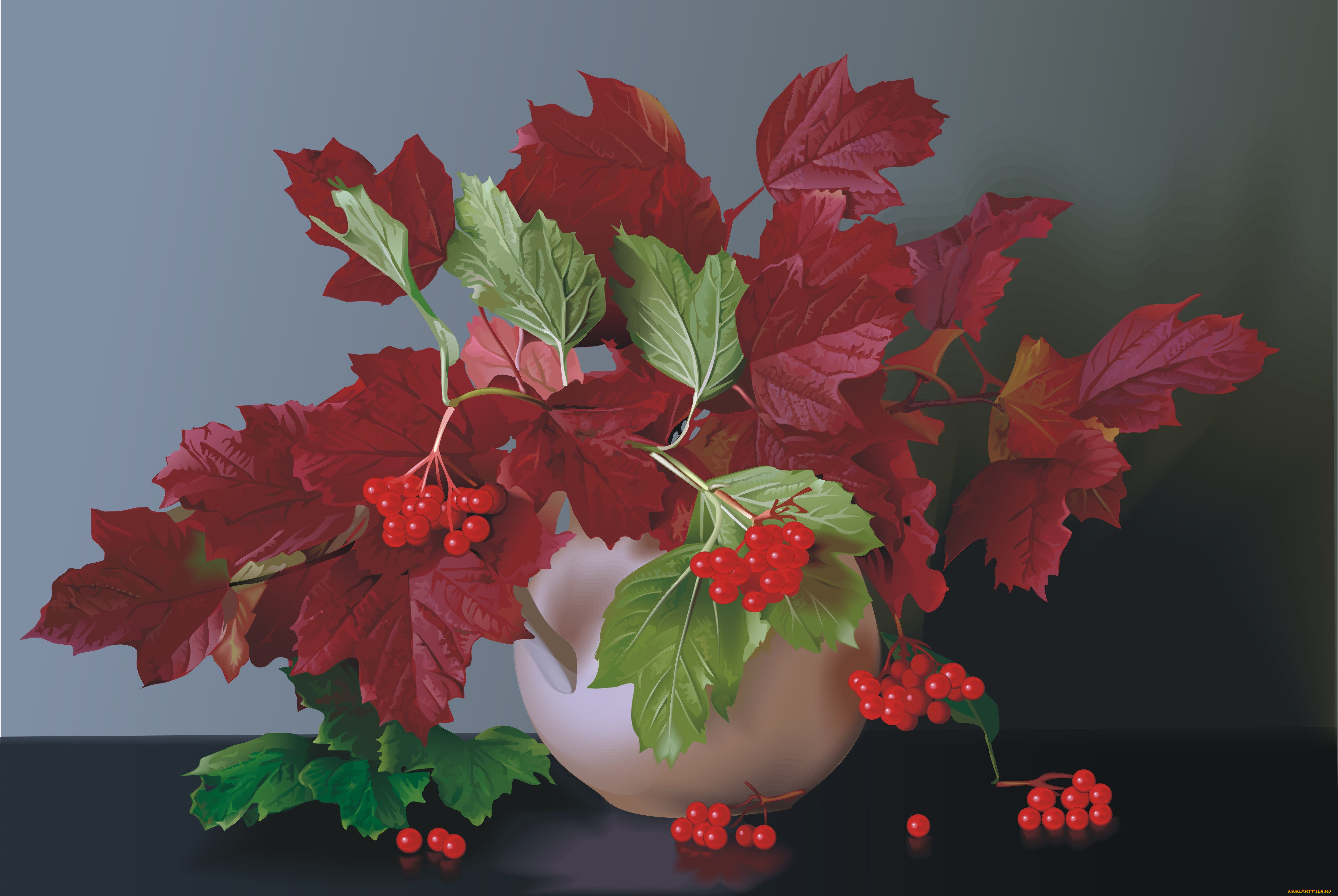 рисованные, живопись, калина