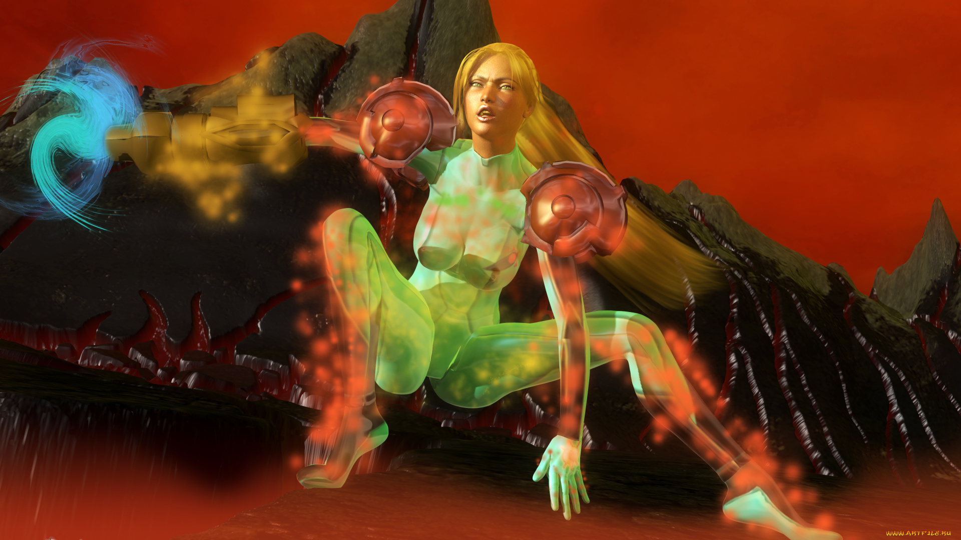 3д, графика, фантазия, , fantasy, магия, горы, фон, взгляд, девушка