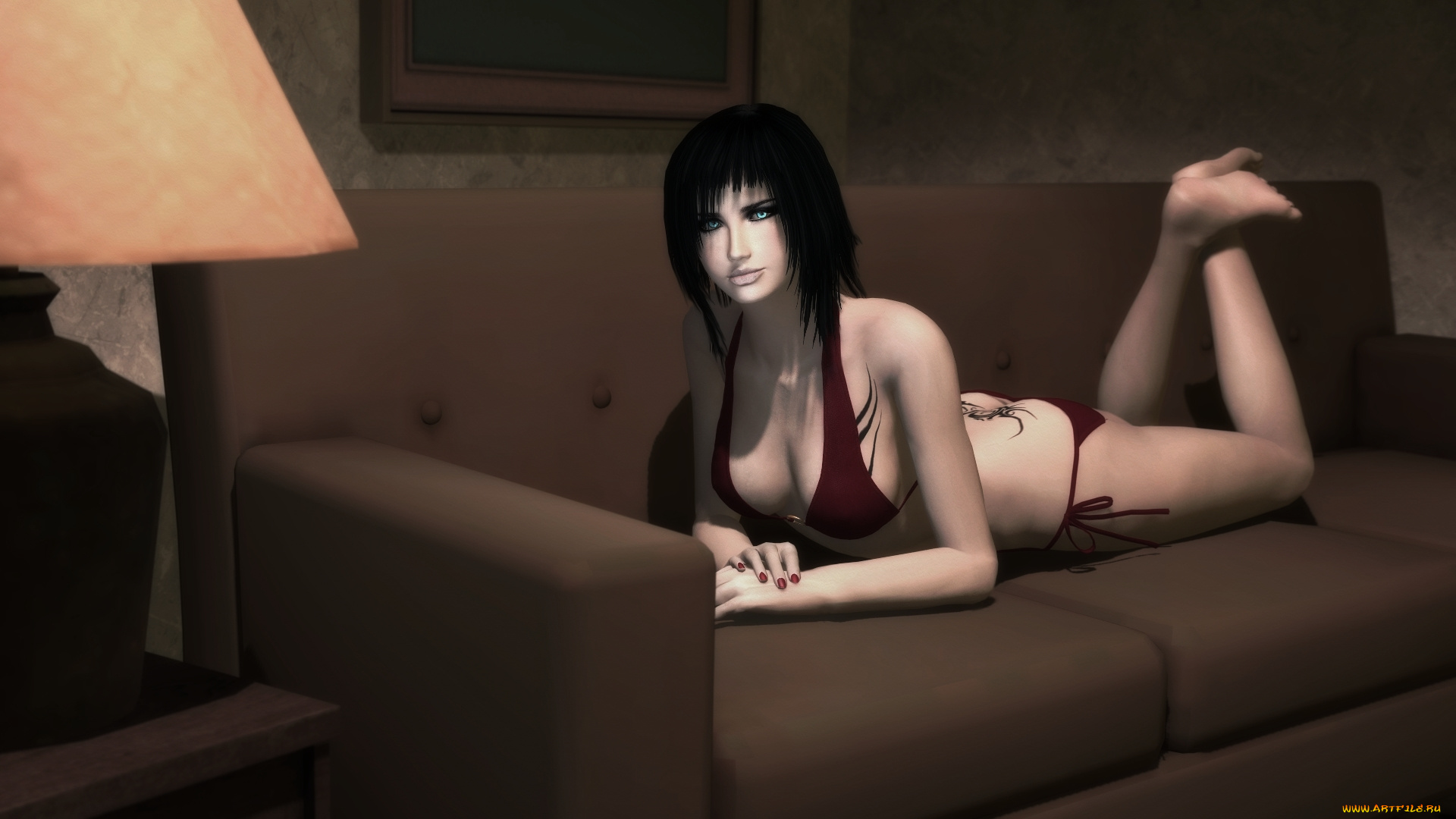 3д, графика, люди, , people, взгляд, девушка, диван, фон