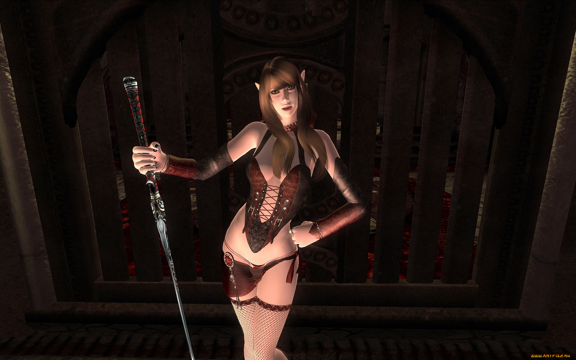 3д, графика, эльфы, , elves, взгляд, эльфийка, оружие, фон