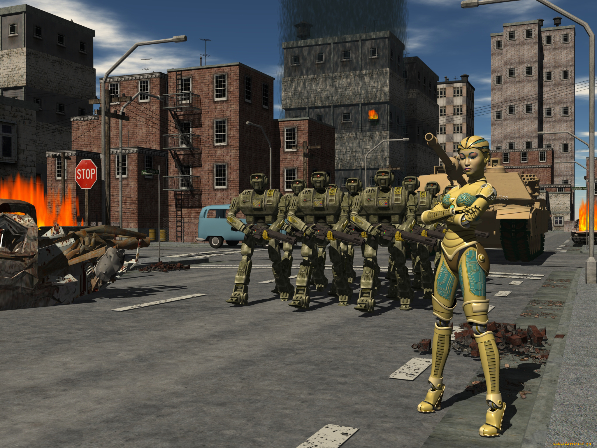 3д, графика, существа, , creatures, роботы, фон, взгляд, халк, танк