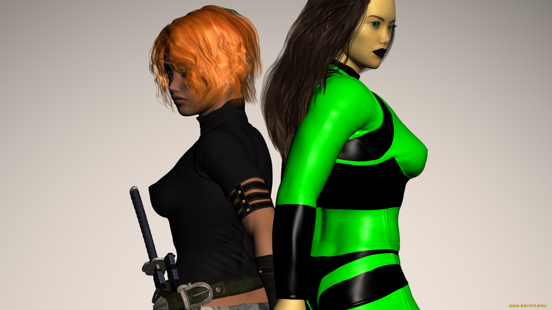 3д, графика, фантазия, , fantasy, оружие, девушки, взгляд, фон