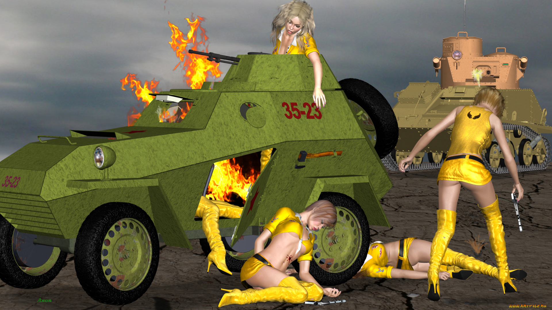 3д, графика, фантазия, , fantasy, взгляд, девушки, оружие, фон, кровь