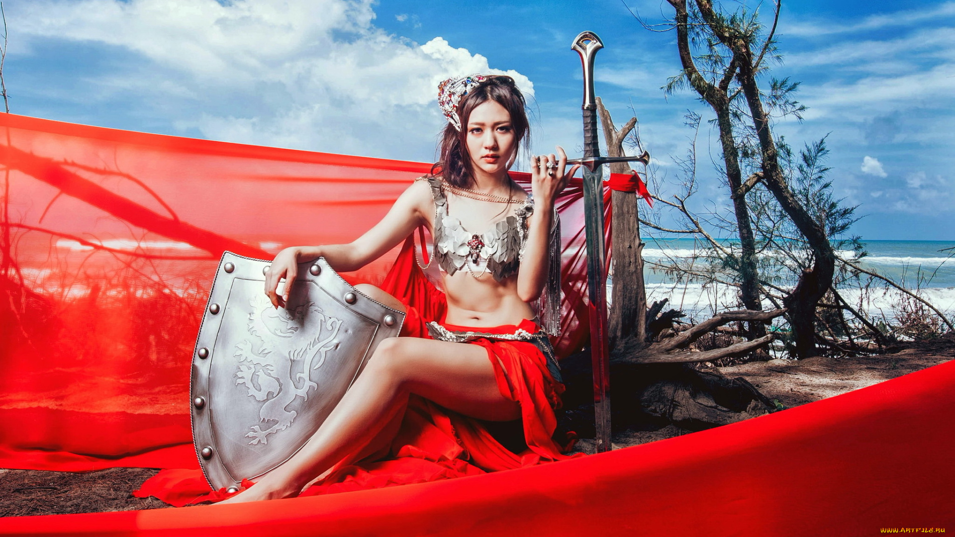 девушки, -unsort, , девушки, с, оружием, девушка, щит, меч