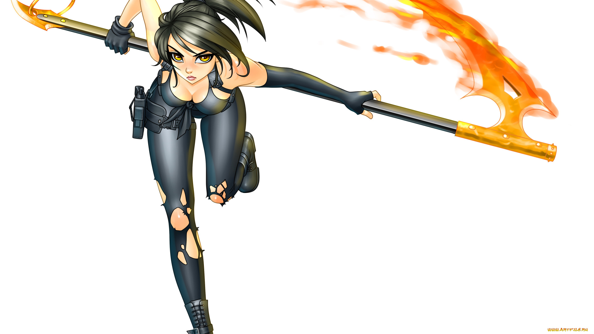 рисованное, комиксы, коса, униформа, взгляд, девушка, фон