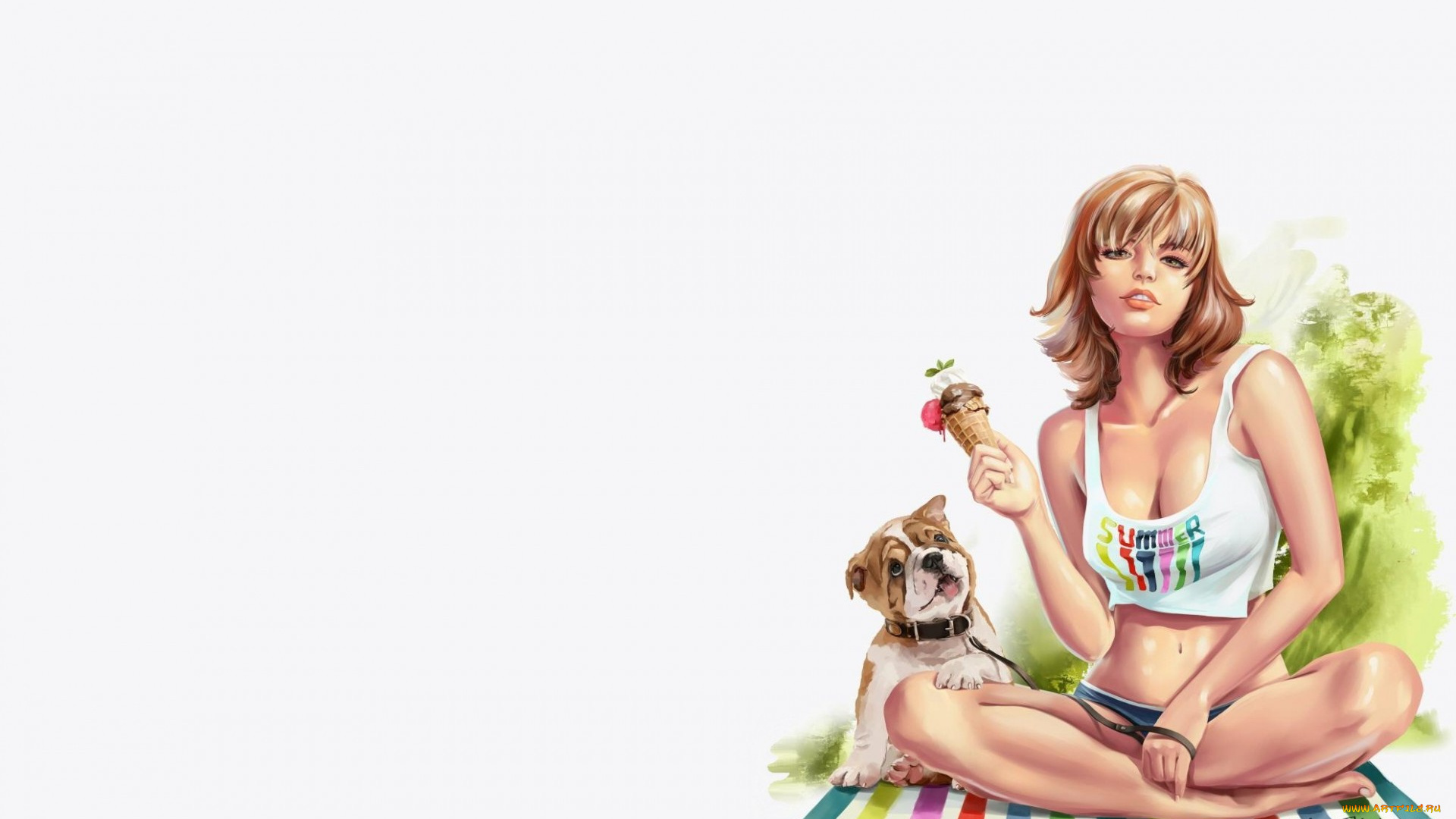 рисованное, люди, лето, отдых, собака, арт, девушка, жара, lorri, kajenna, мороженое
