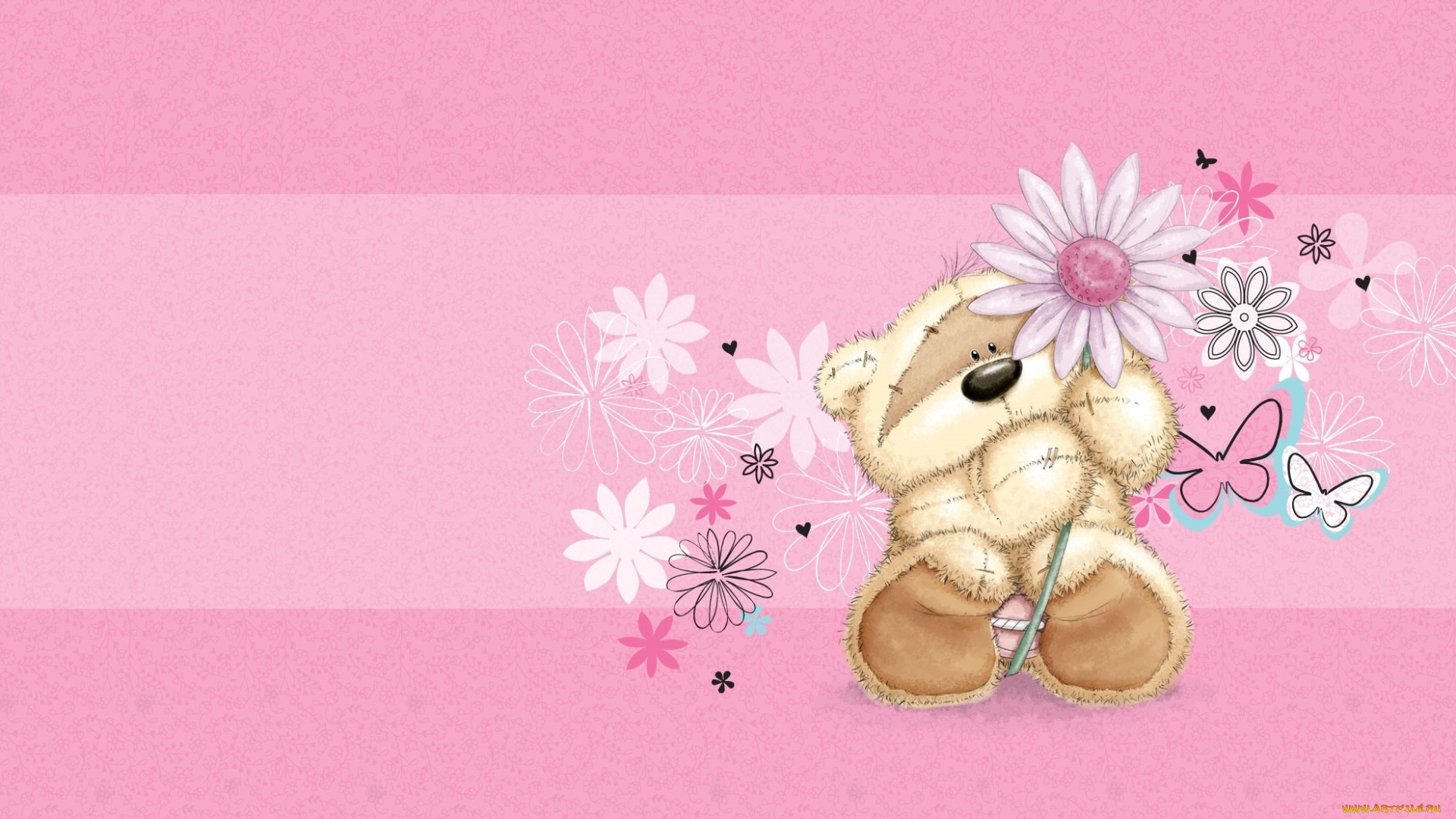 рисованное, мишки, тэдди, цветы, мишка, детская, арт