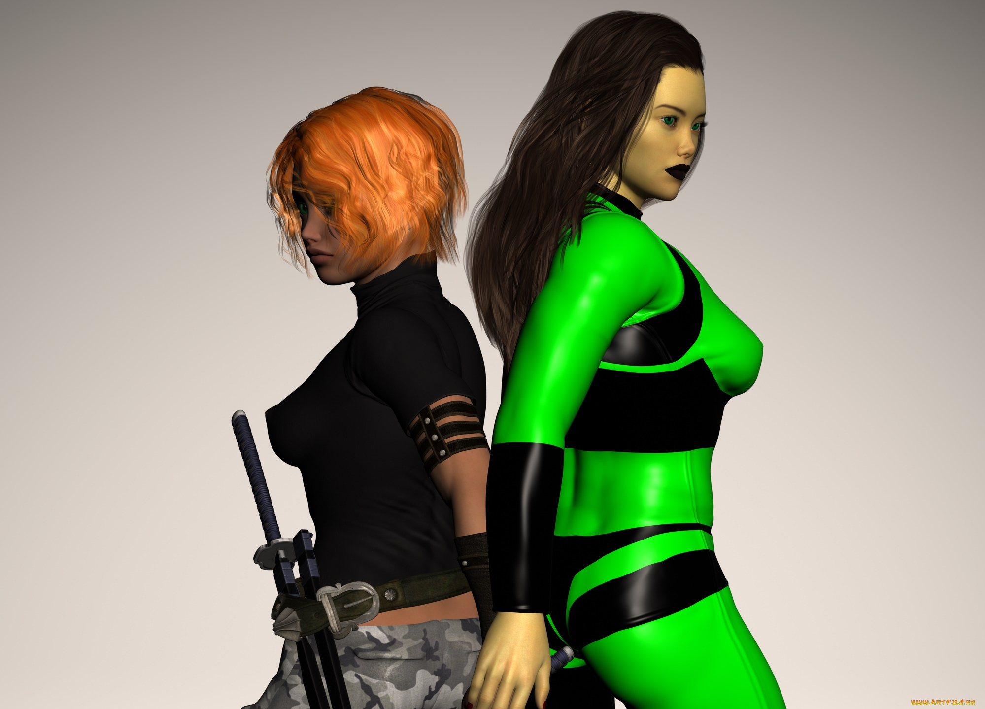 3д, графика, фантазия, , fantasy, оружие, девушки, взгляд, фон