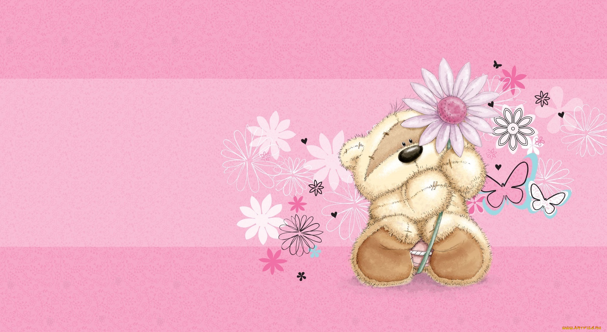 рисованное, мишки, тэдди, цветы, мишка, детская, арт