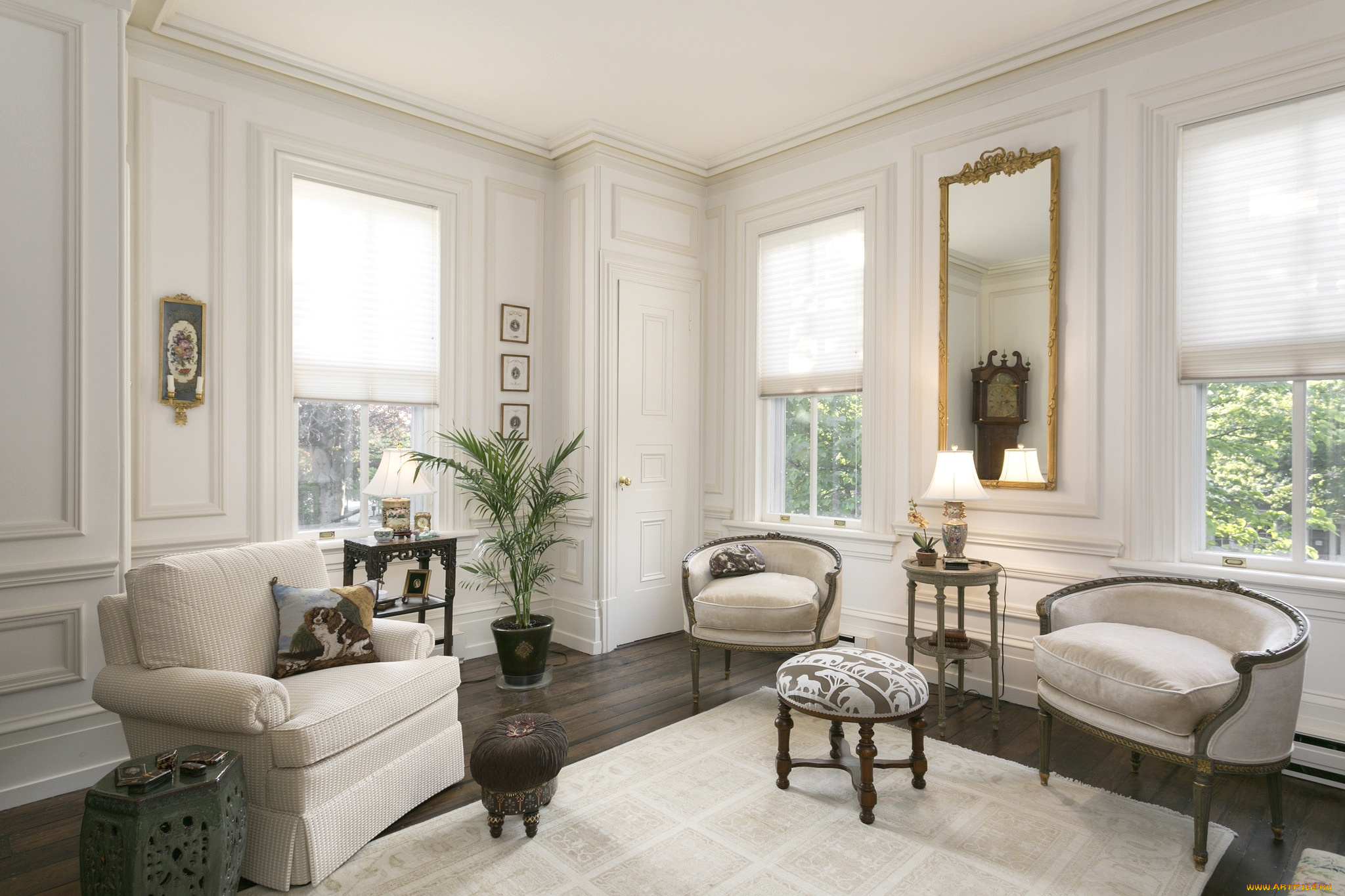 интерьер, гостиная, вазон, стиль, диван, кресло, зеркало