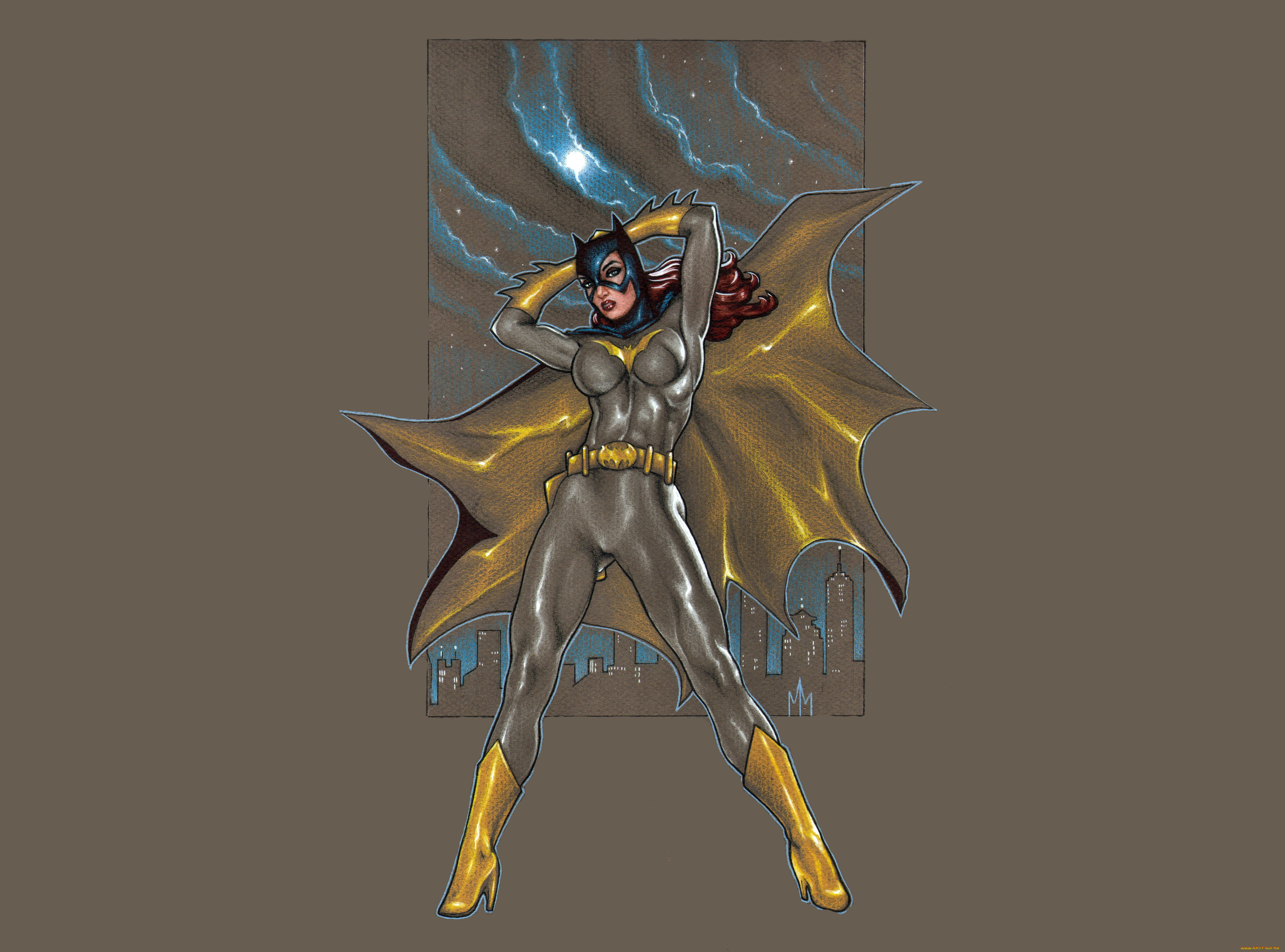 рисованное, комиксы, фон, девушка, униформа, маска, взгляд, плащ