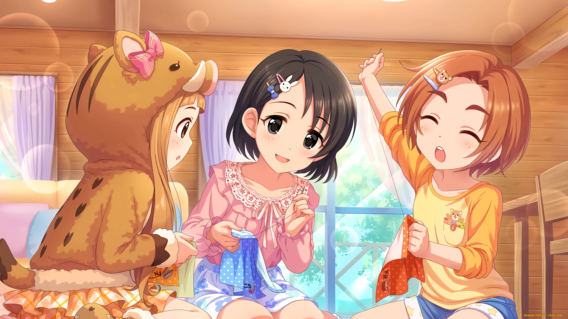 аниме, idolm@ster, девушки, взгляд, фон