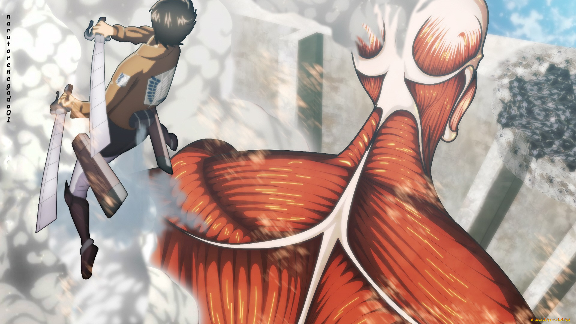 аниме, shingeki, no, kyojin, атака, титанов