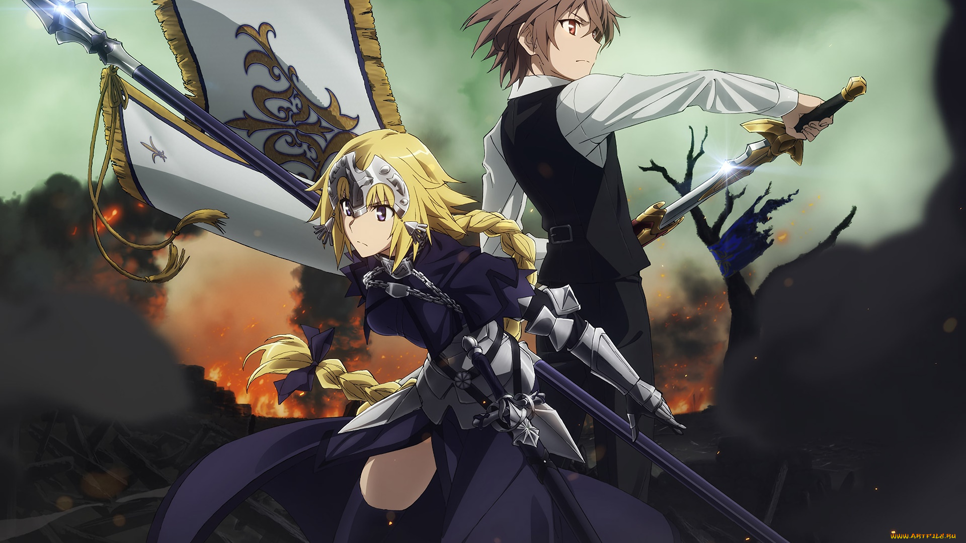 fateapocrypha, аниме, fate, stay, night, фон, взгляд, девушка