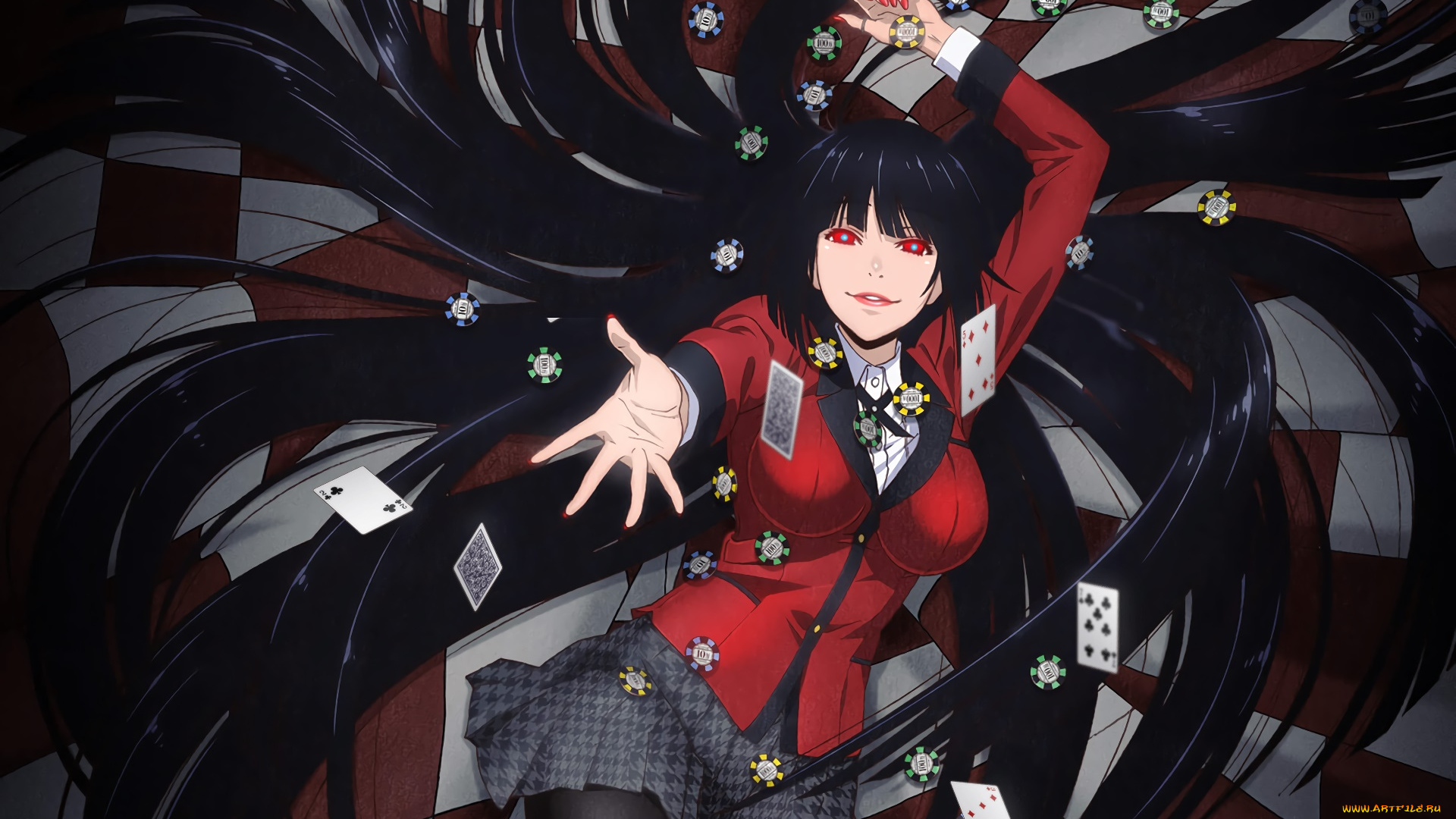 kakegurui, аниме, фон, взгляд, девушка