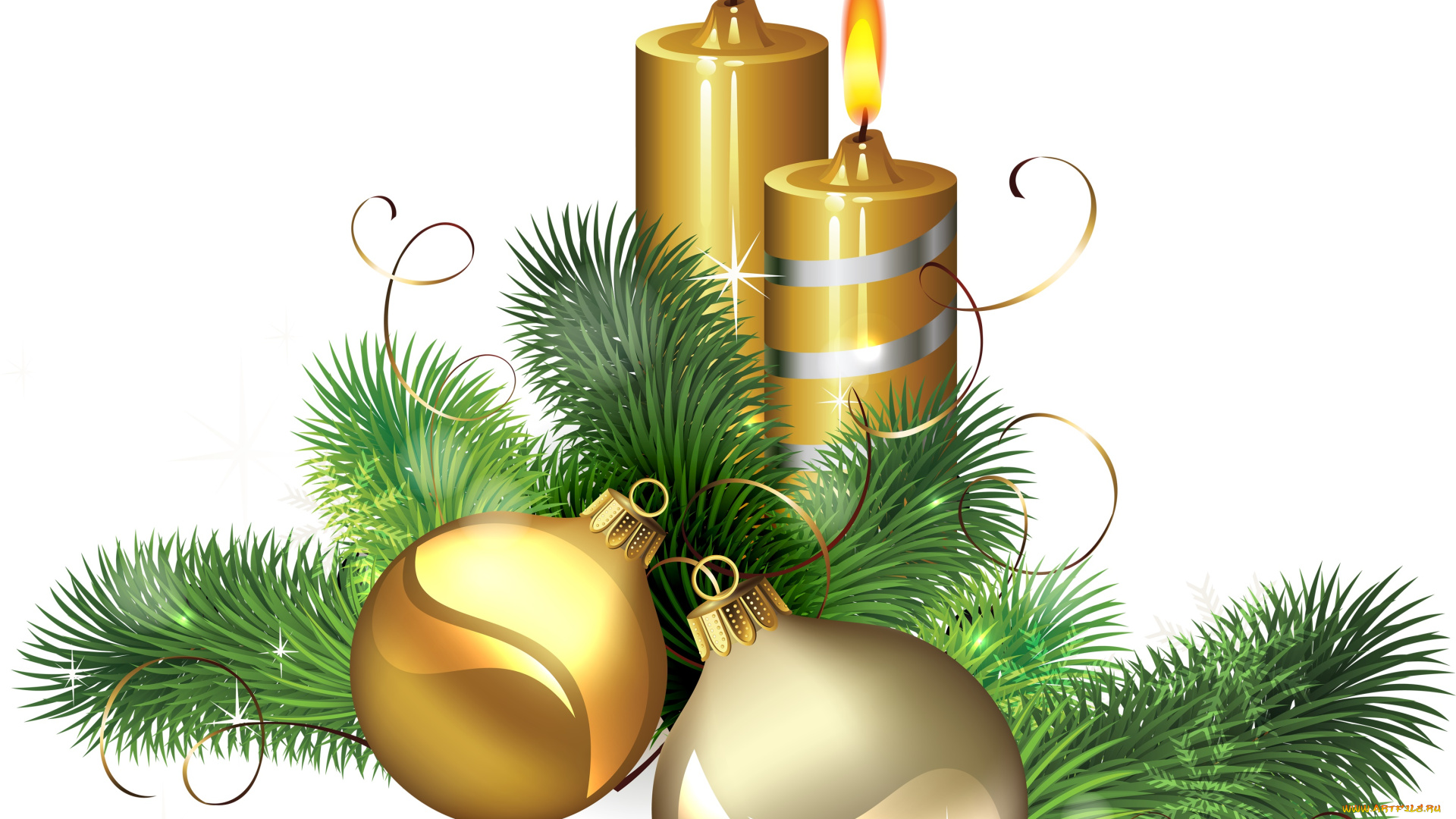 праздничные, векторная, графика, , новый, год, свечи, игрушки, ветки