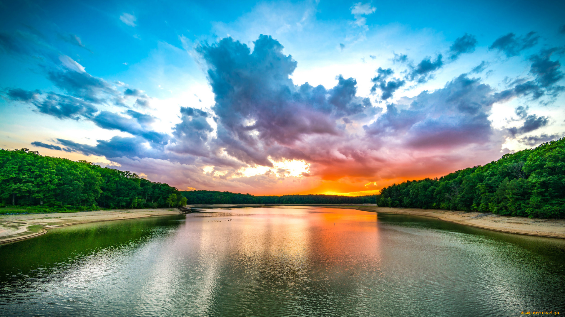 природа, реки, озера, поток, река, вода, деревья, лес