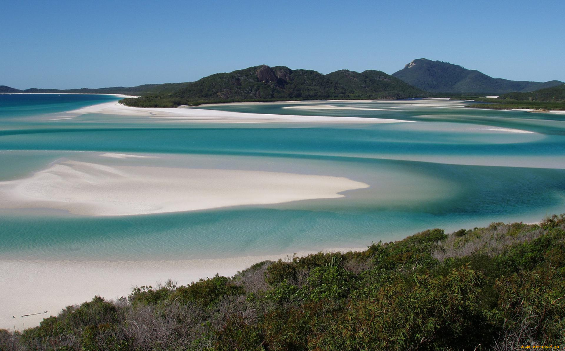 природа, побережье, отмели, берег, море, горы