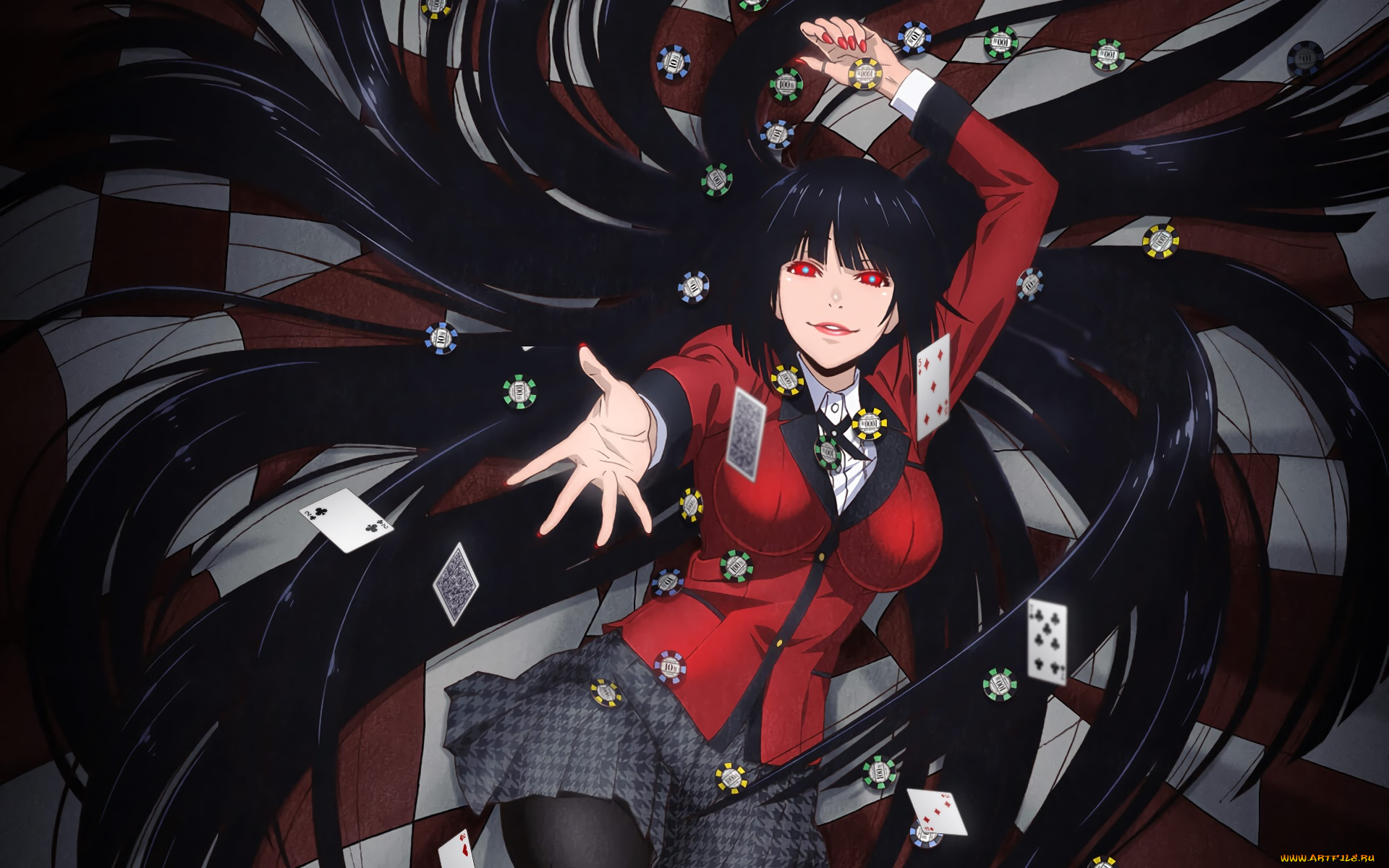 kakegurui, аниме, фон, взгляд, девушка