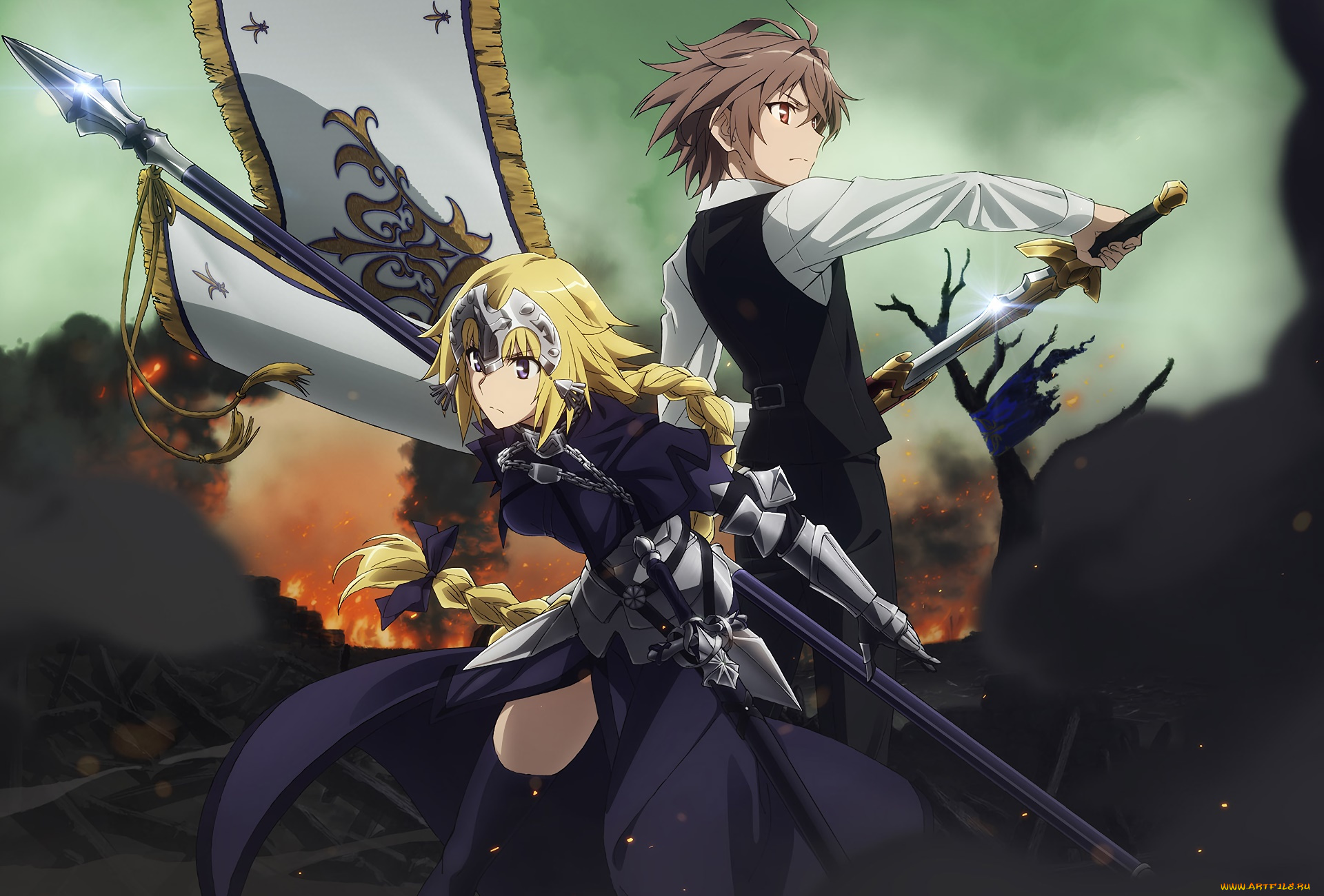 fateapocrypha, аниме, fate, stay, night, фон, взгляд, девушка