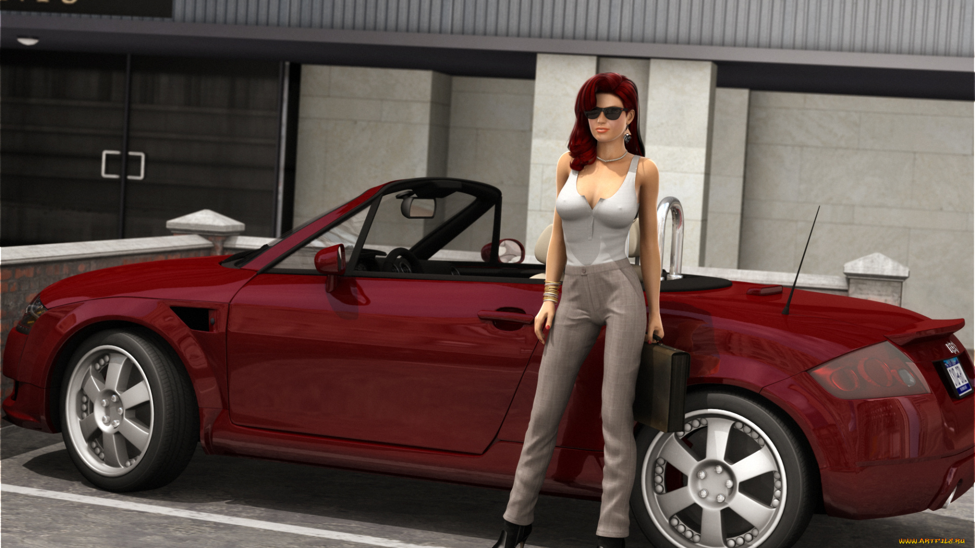 3д, графика, люди-авто, мото, , people-, car, , , moto, автомобиль, фон, взгляд, девушка