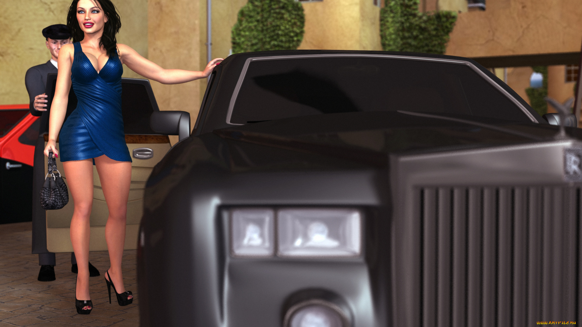 3д, графика, люди-авто, мото, , people-, car, , , moto, девушка, фон, взгляд