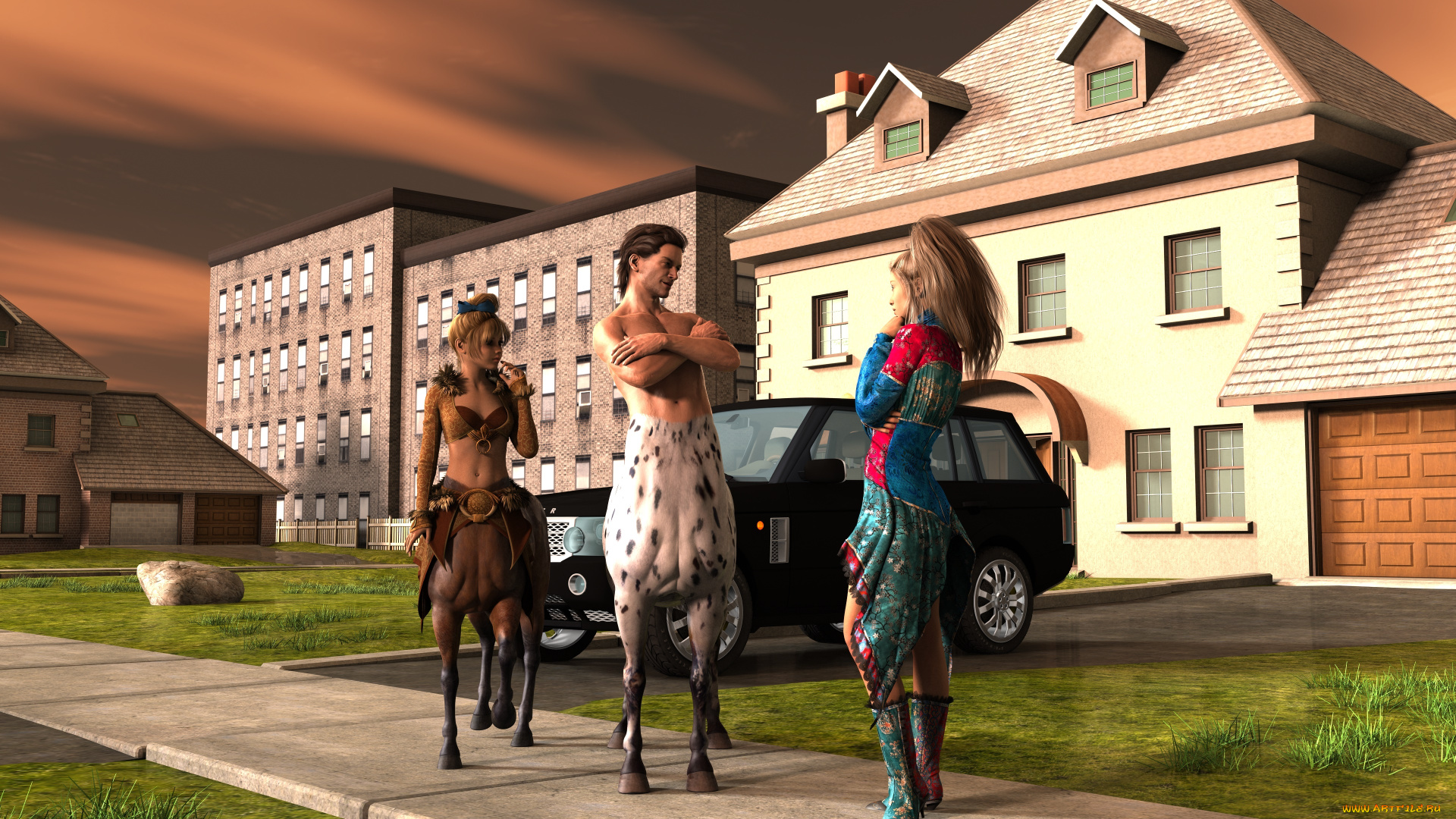 3д, графика, существа, , creatures, centaur, фон, взгляд, девушка