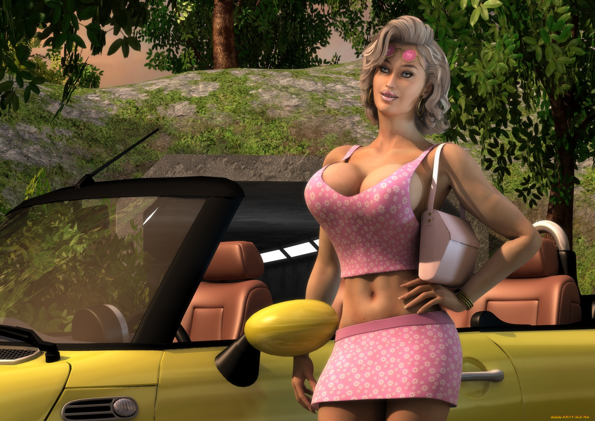 3д, графика, люди-авто, мото, , people-, car, , , moto, фон, взгляд, девушка