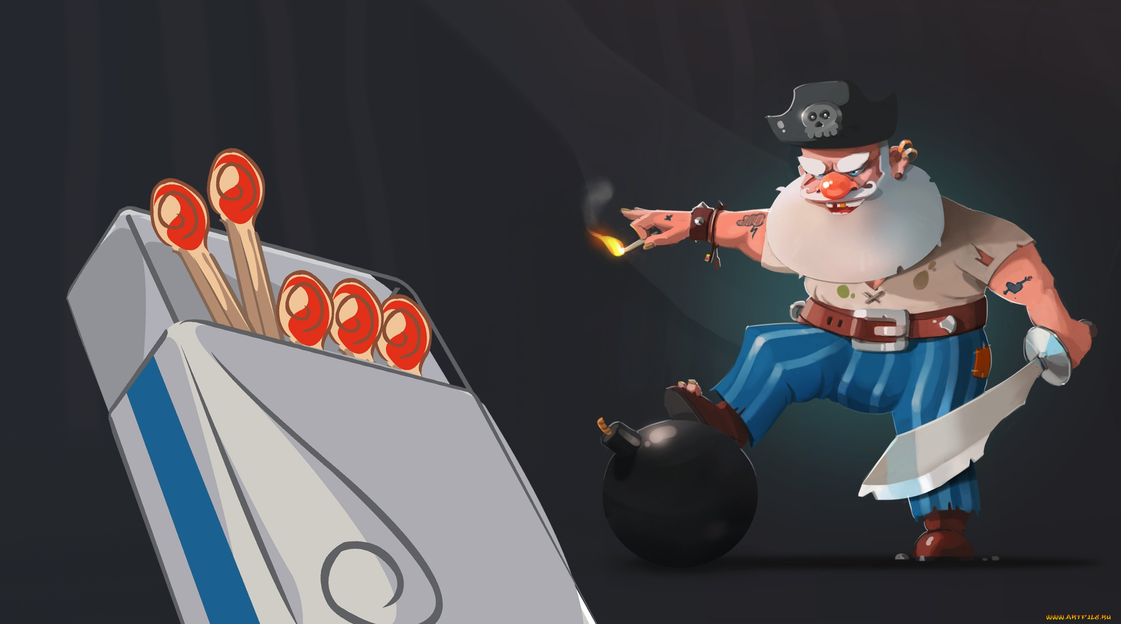векторная, графика, другое, , other, спички, pirate, борода, art, пират, рисунок, арт, by, ilia, gogolin, дед, сабля, Ядро, бомба