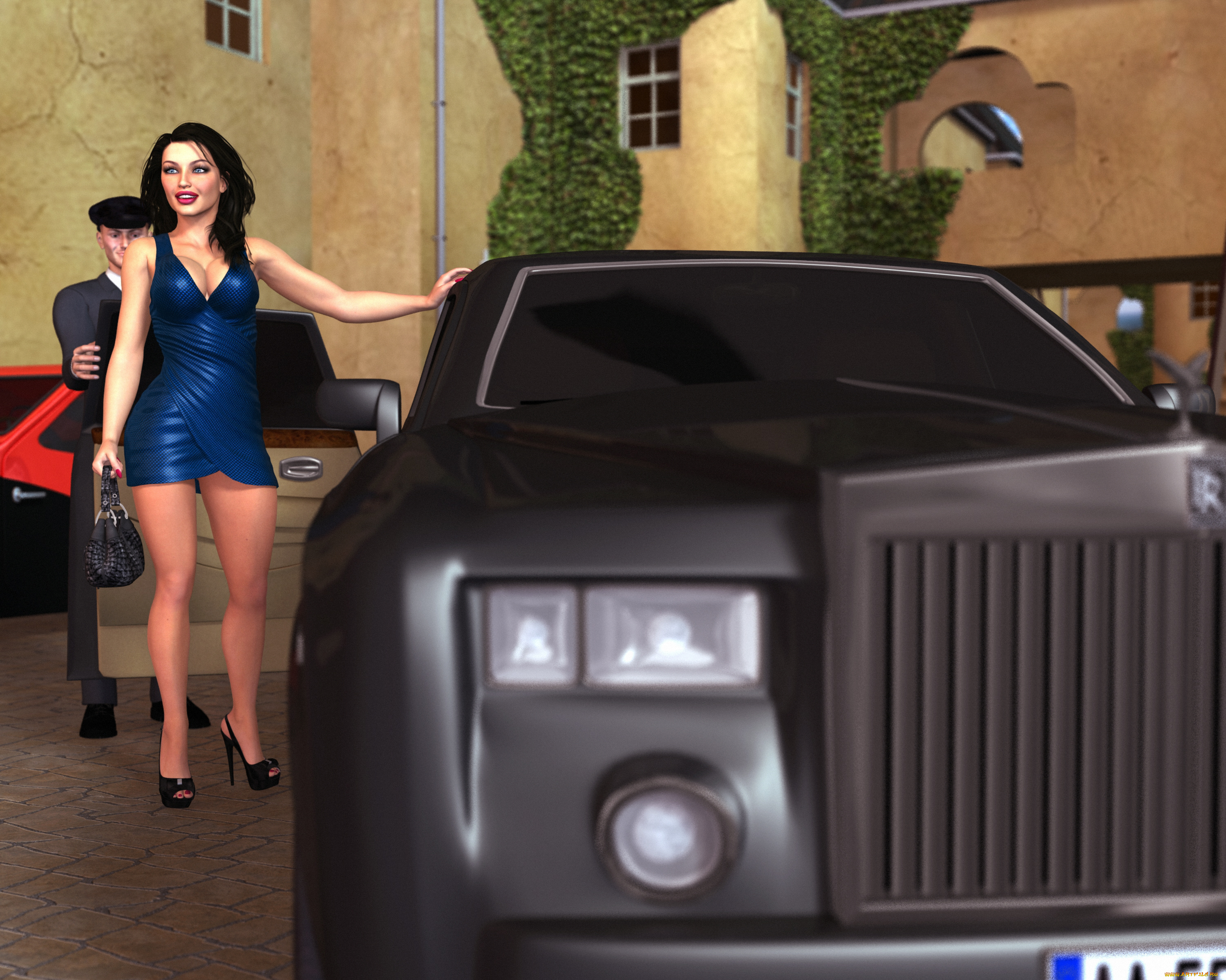 3д, графика, люди-авто, мото, , people-, car, , , moto, девушка, фон, взгляд