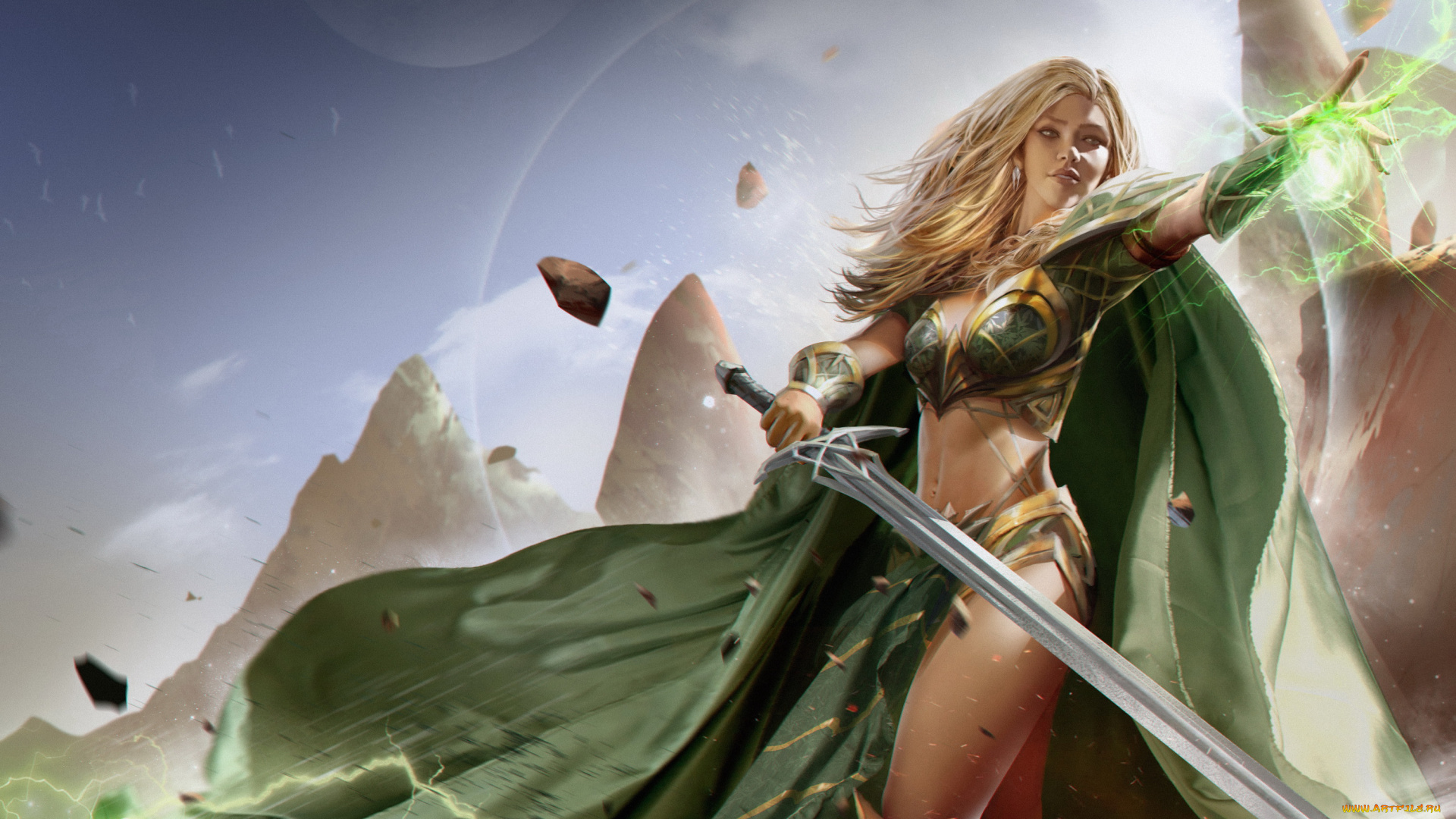 фэнтези, девушки, меч, униформа, фон, девушка