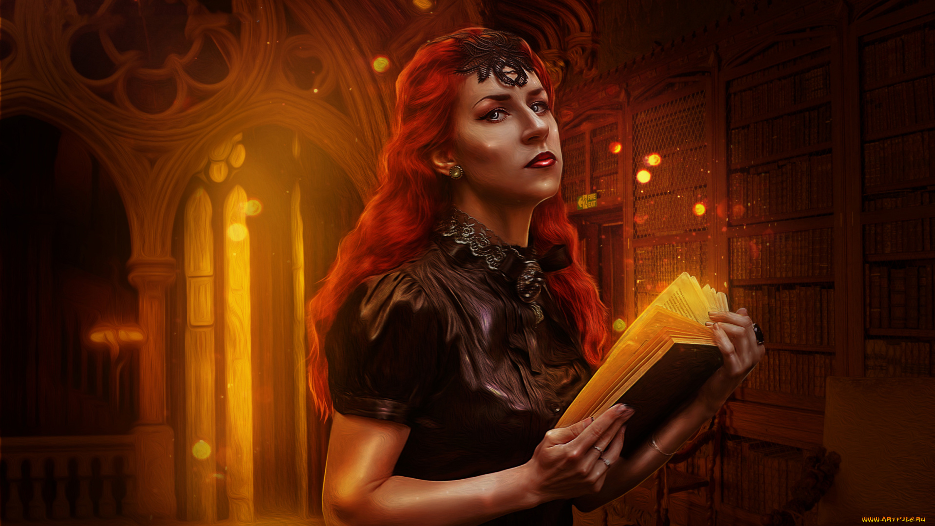 фэнтези, фотоарт, фон, девушка, книга, взгляд
