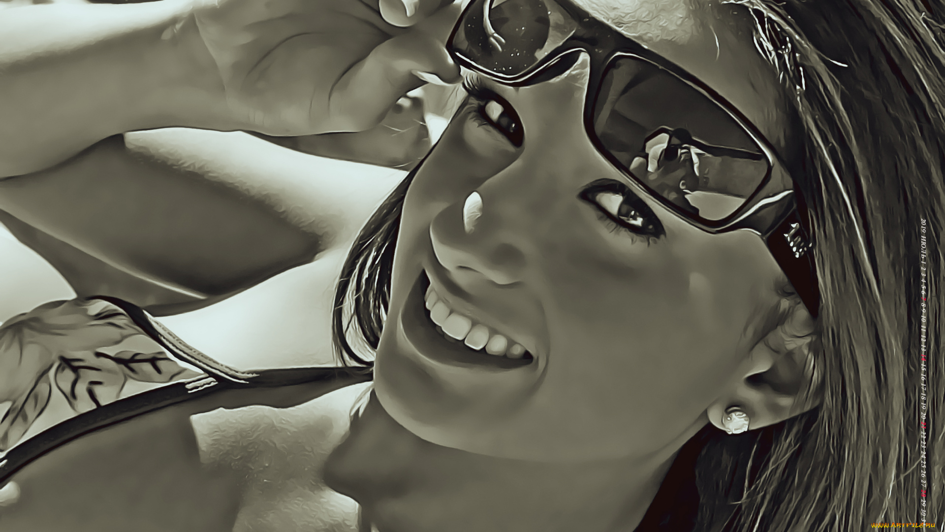 календари, компьютерный, дизайн, 2019, calendar, женщина, лицо, взгляд, улыбка, очки, девушка