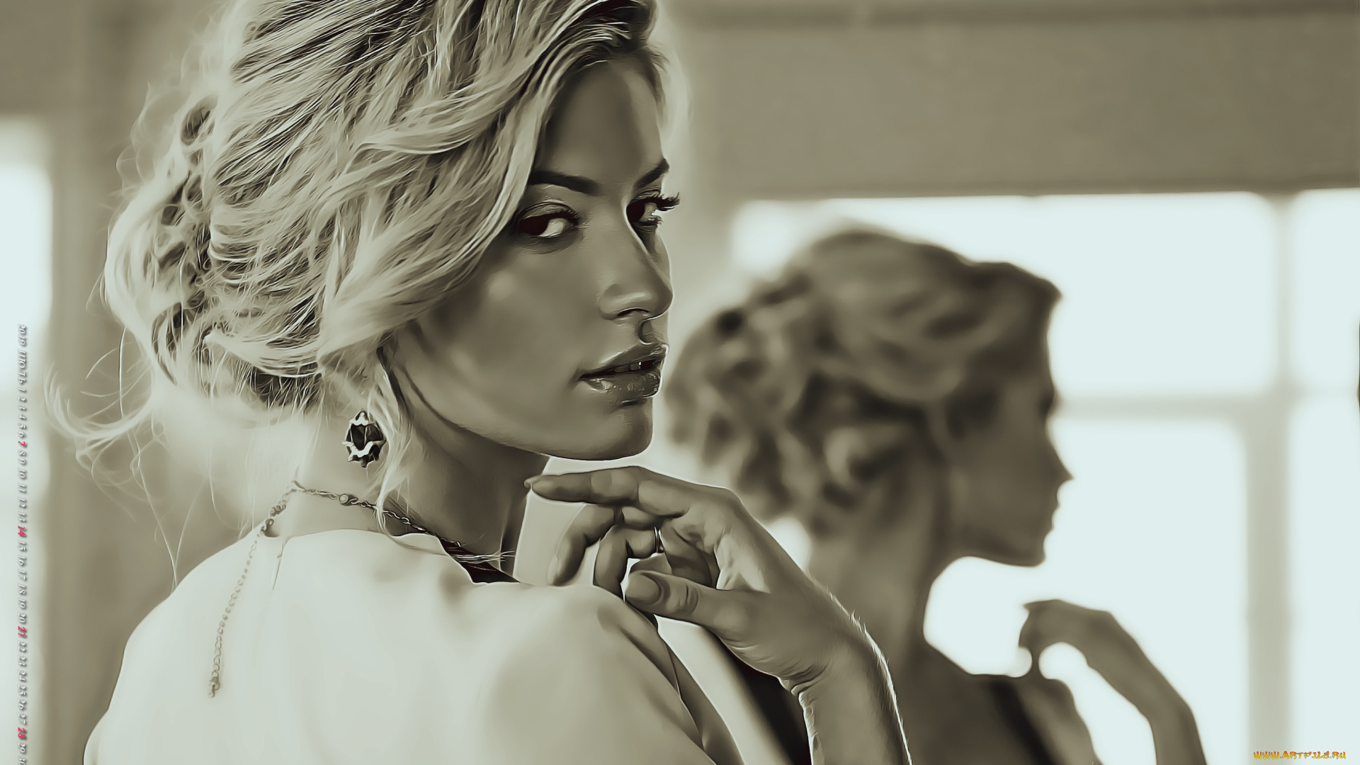 календари, компьютерный, дизайн, украшение, девушка, отражение, 2019, calendar, женщина, взгляд, лицо