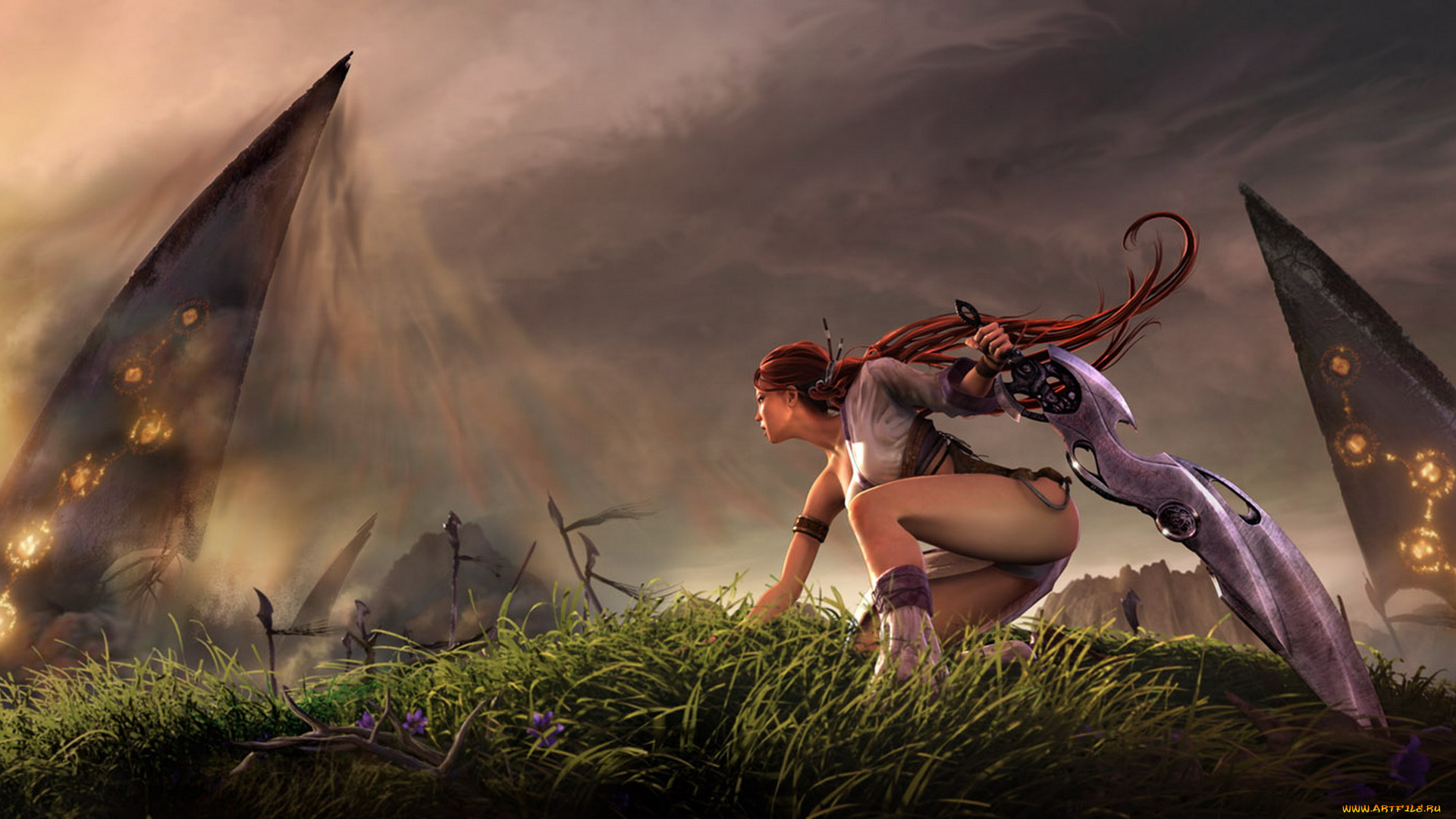 видео, игры, heavenly, sword, трава, меч, нарико, девушка